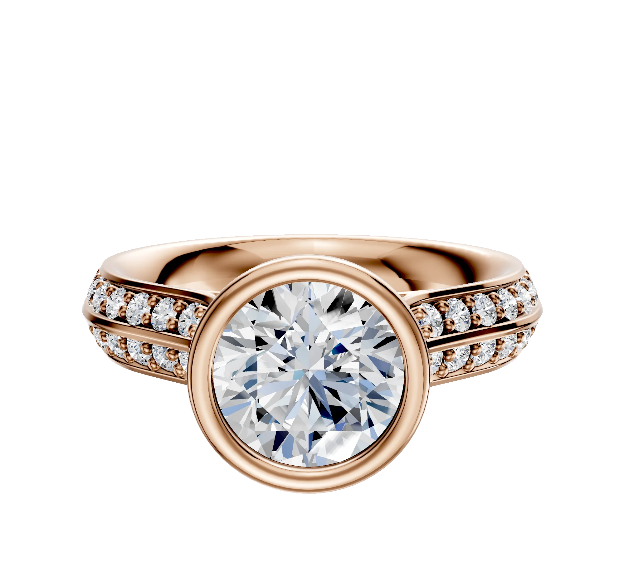 18K Rose Gold Bezel Full Bezel North/South Cathedral Knife Edge 1-Row-Pave 2.5mm Engagement Ring