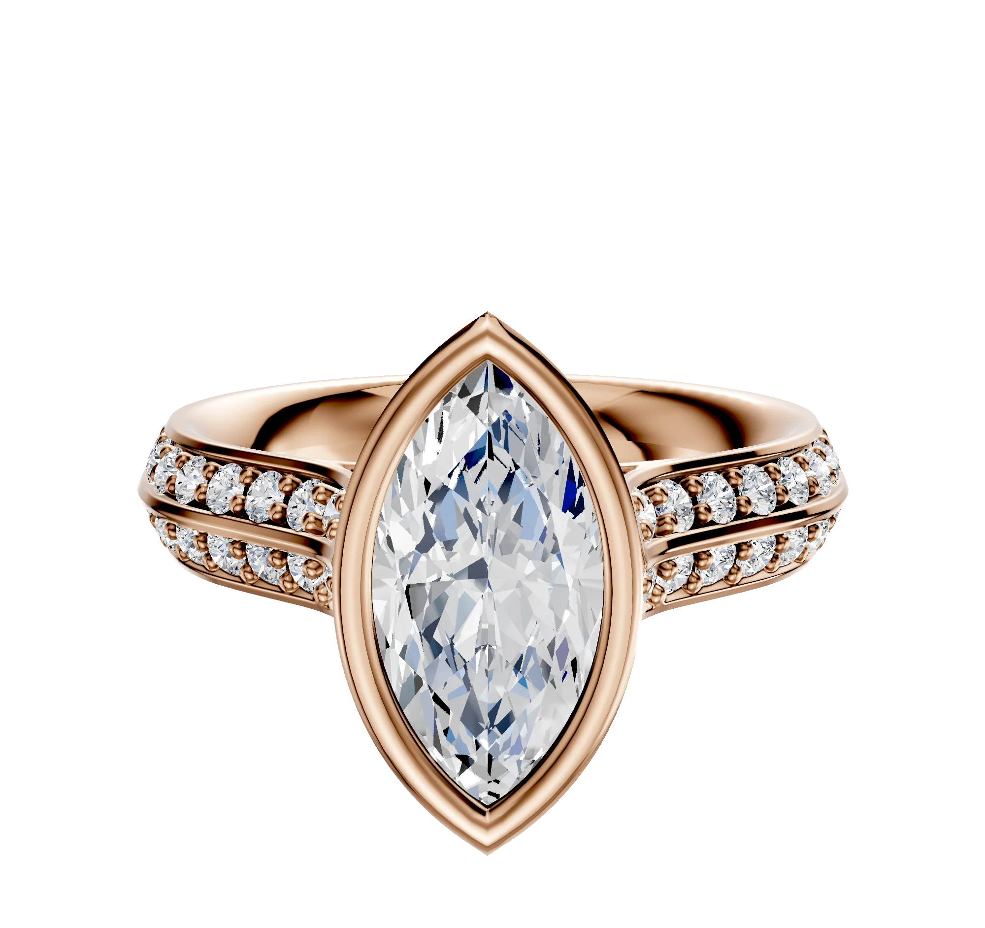 18K Rose Gold Bezel Full Bezel North/South Cathedral Knife Edge 1-Row-Pave 2.5mm Engagement Ring