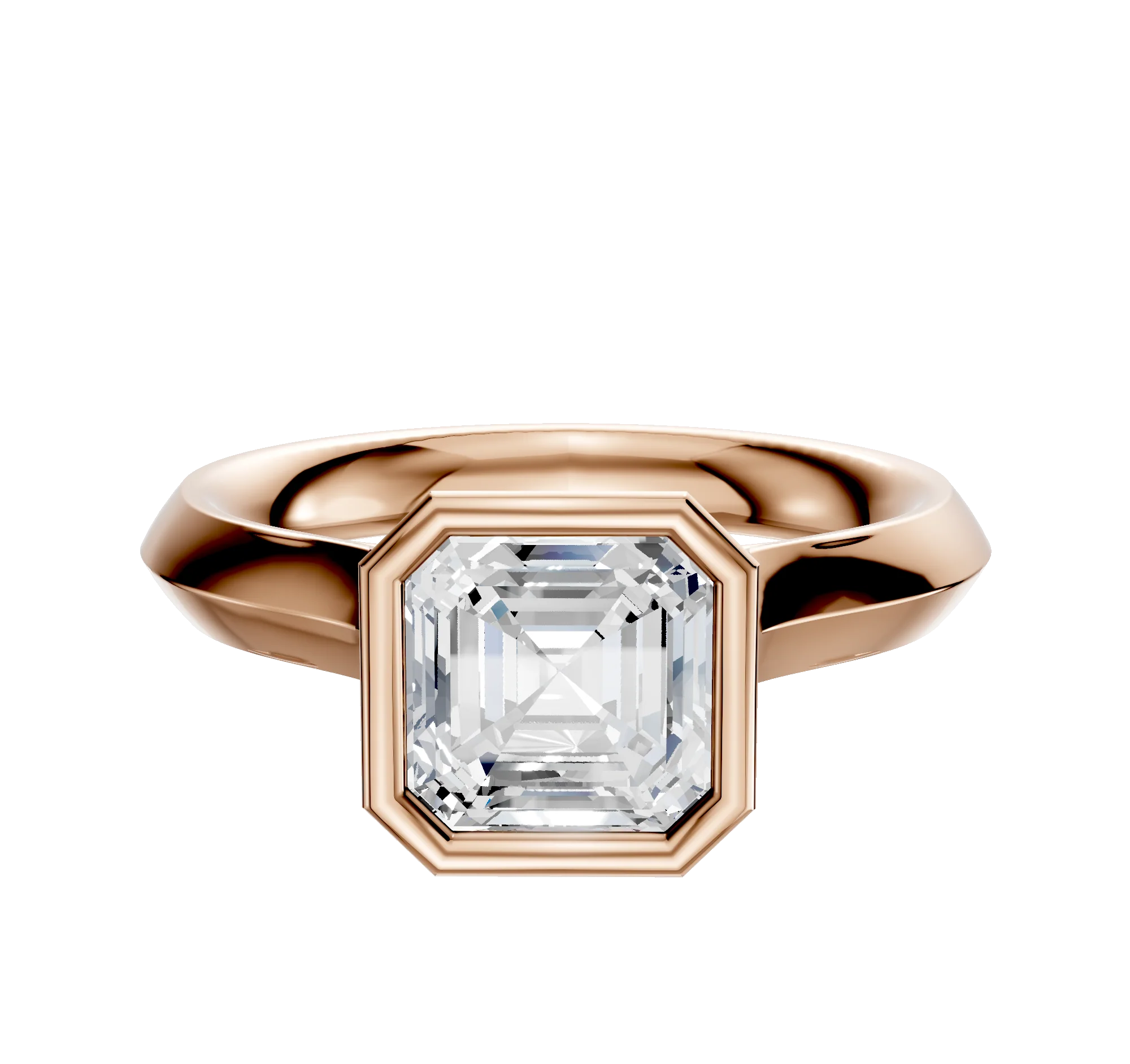 18K Rose Gold Bezel Full Bezel North/South Cathedral Knife Edge 3.0mm Engagement Ring