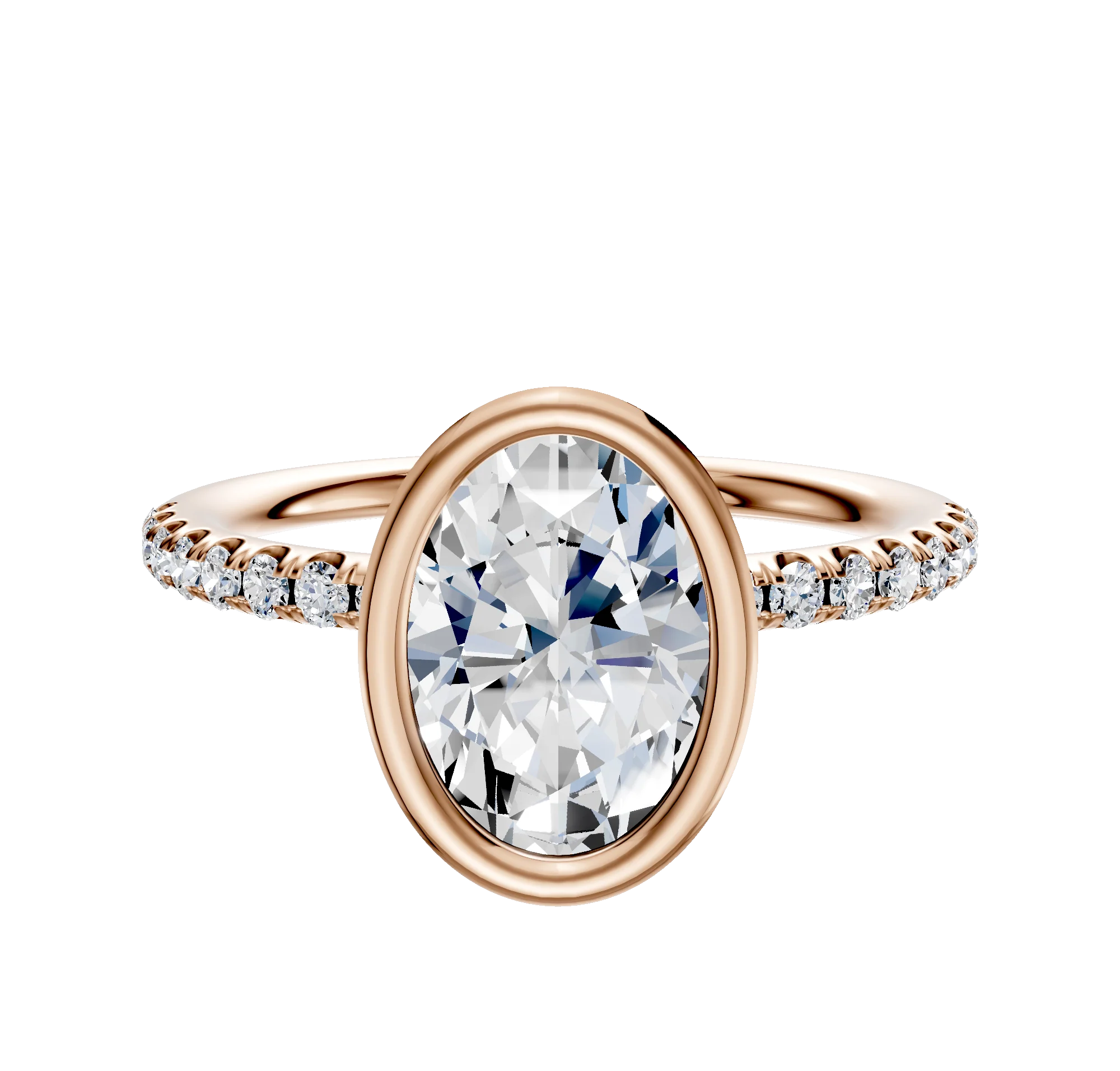 18K Rose Gold Bezel Full Bezel North/South Classic Dome 1-Row-Pave 2.5mm Engagement Ring