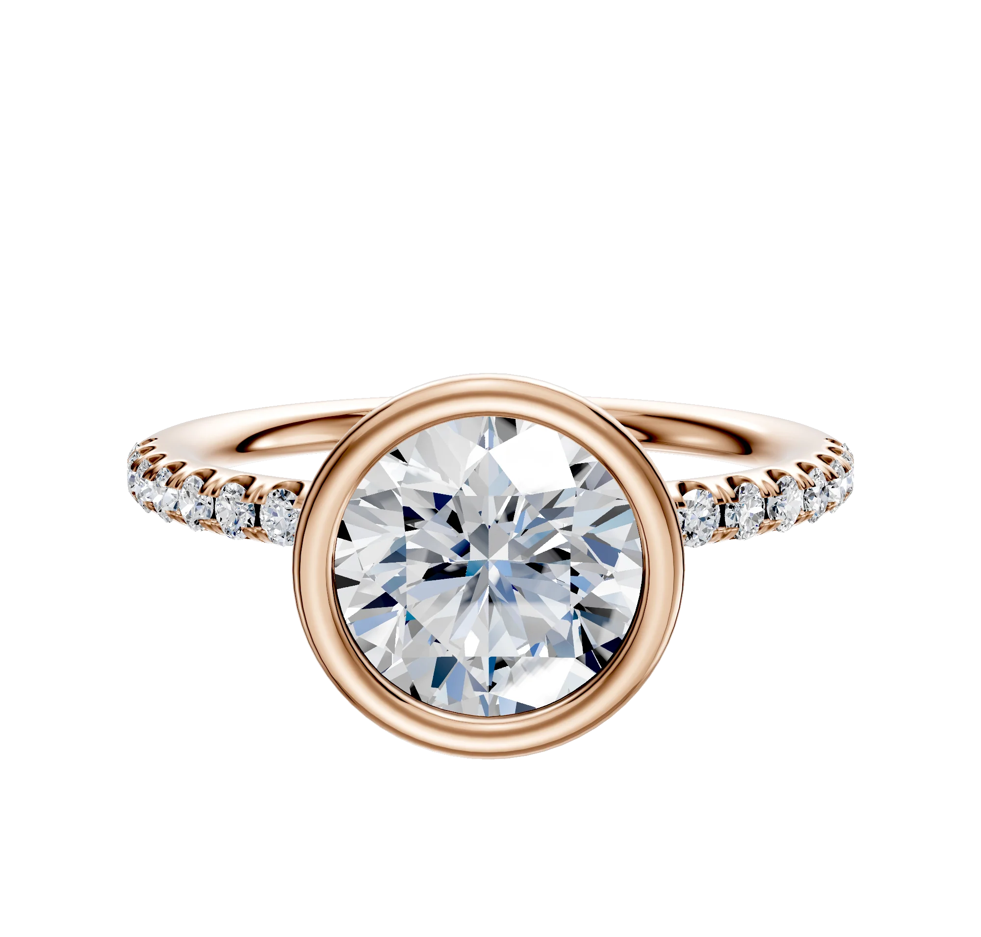 18K Rose Gold Bezel Full Bezel North/South Classic Dome 1-Row-Pave 2.5mm Engagement Ring