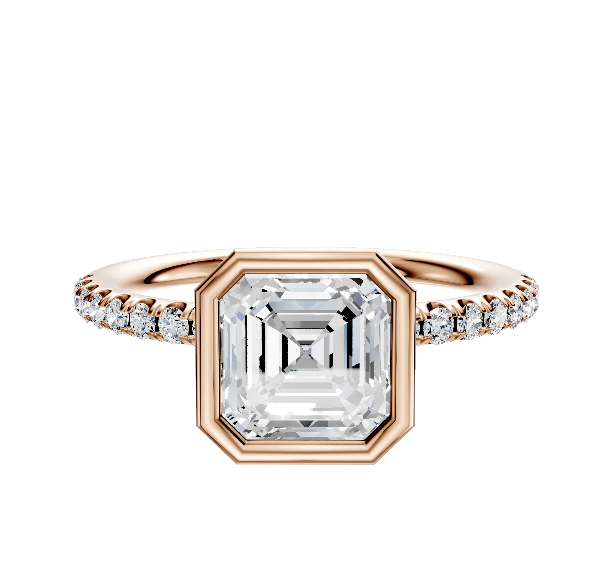 18K Rose Gold Bezel Full Bezel North/South Classic Dome 1-Row-Pave 2.5mm Engagement Ring