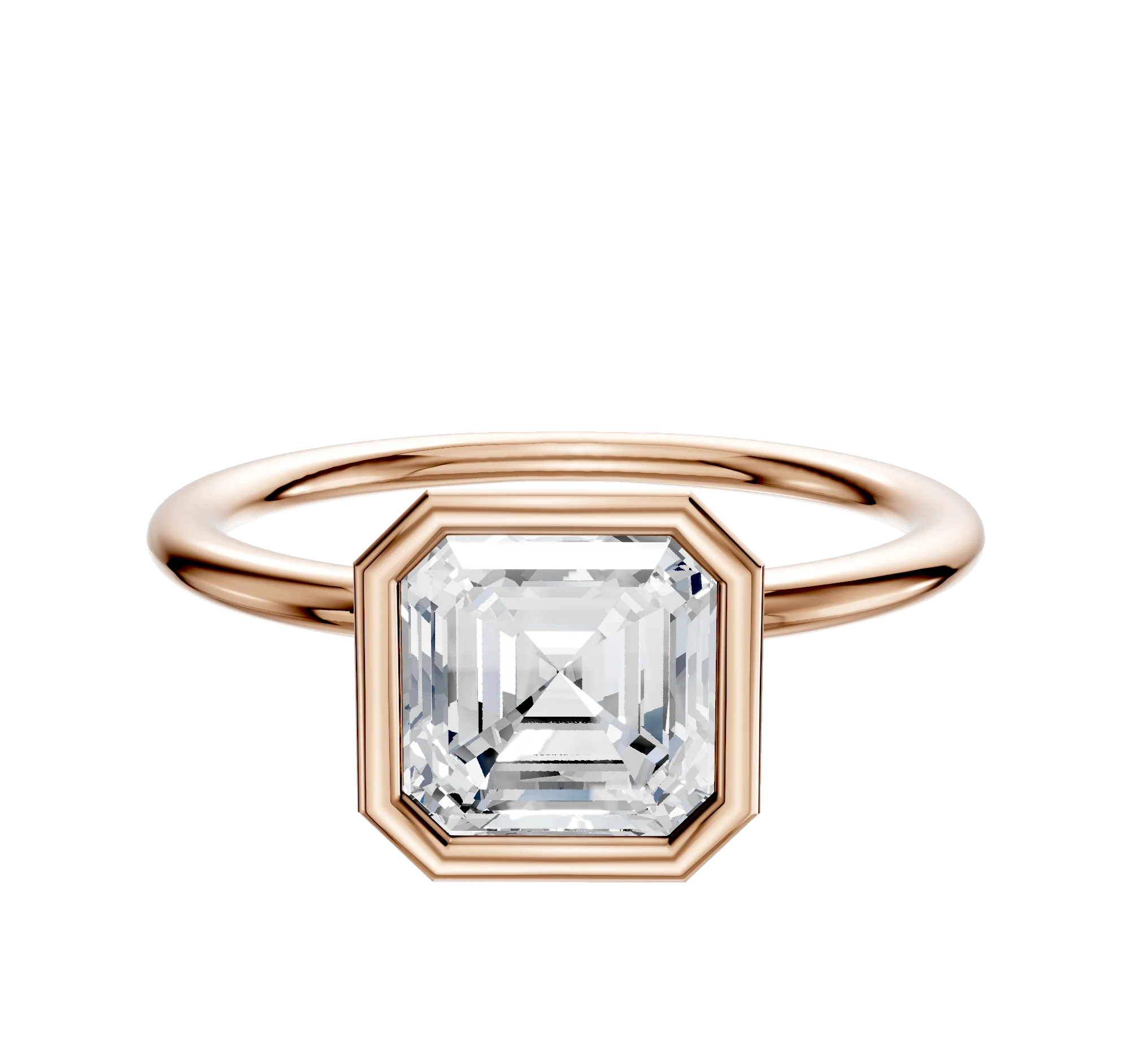 18K Rose Gold Bezel Full Bezel North/South Classic Dome 1.5mm Engagement Ring