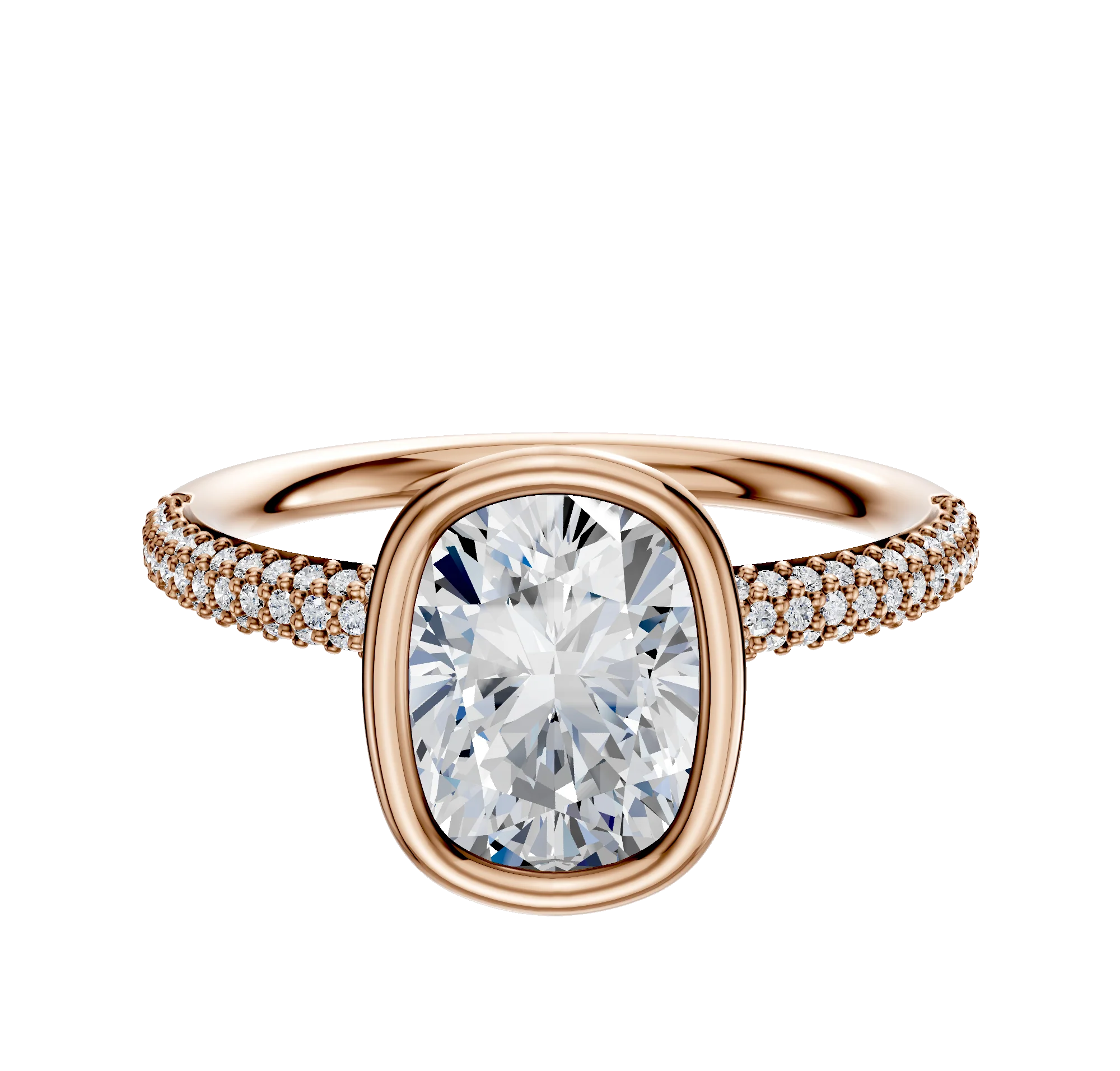 18K Rose Gold Bezel Full Bezel North/South Classic Dome 3-Row-Pave 2.0mm Engagement Ring