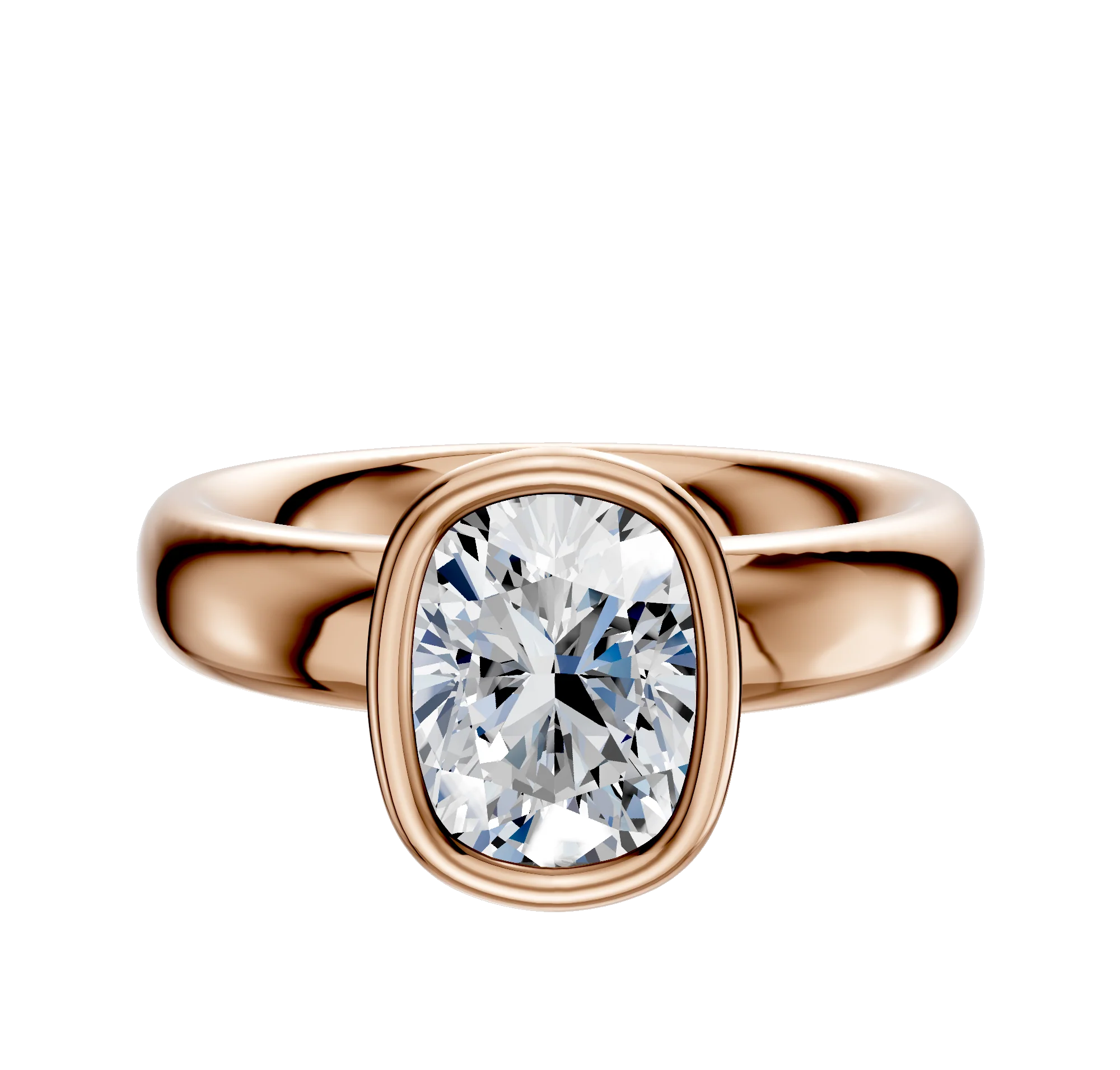 18K Rose Gold Bezel Full Bezel North/South Classic Dome 4.0mm Engagement Ring