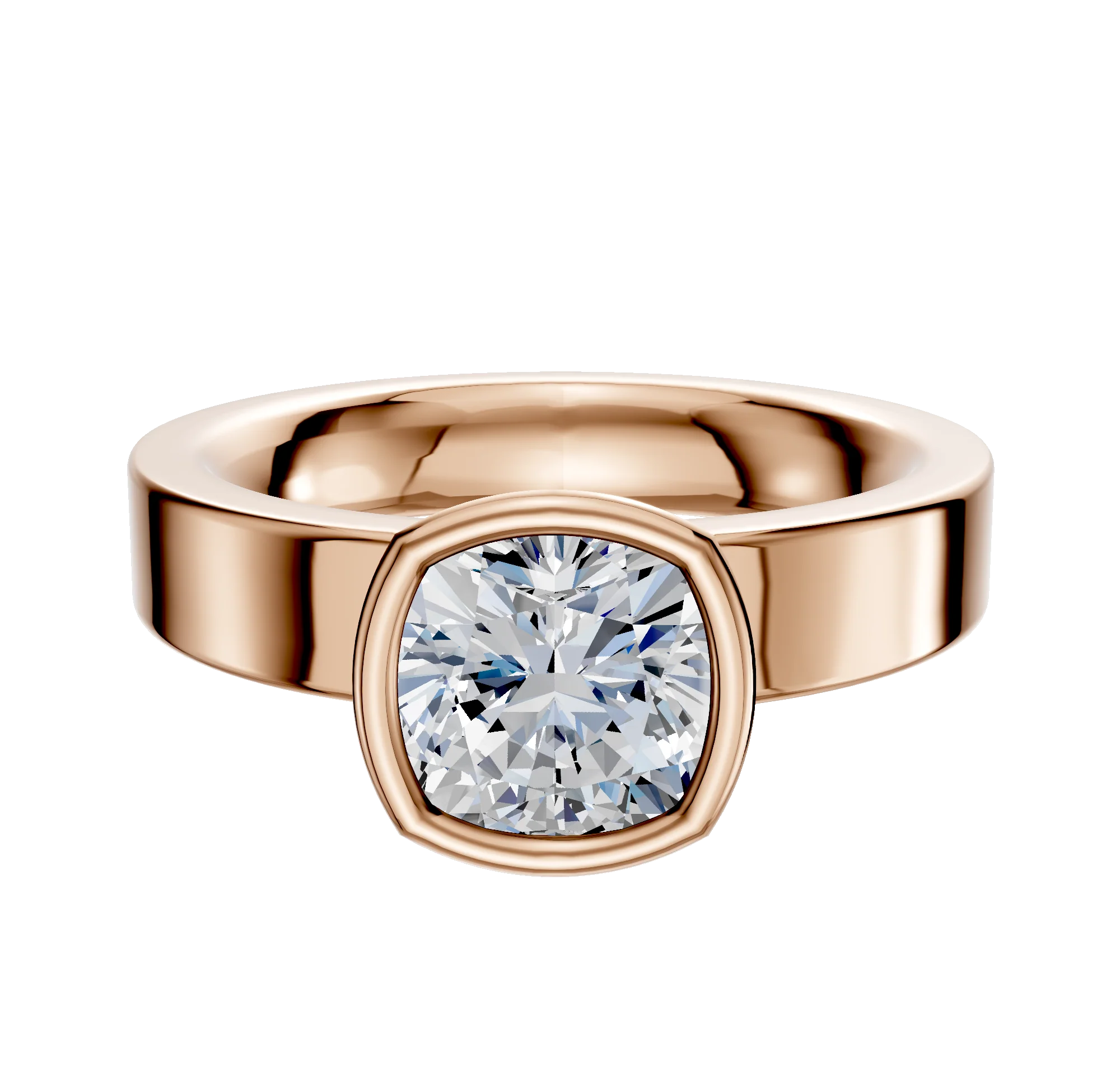18K Rose Gold Bezel Full Bezel North/South Classic Flat 4.0mm Engagement Ring