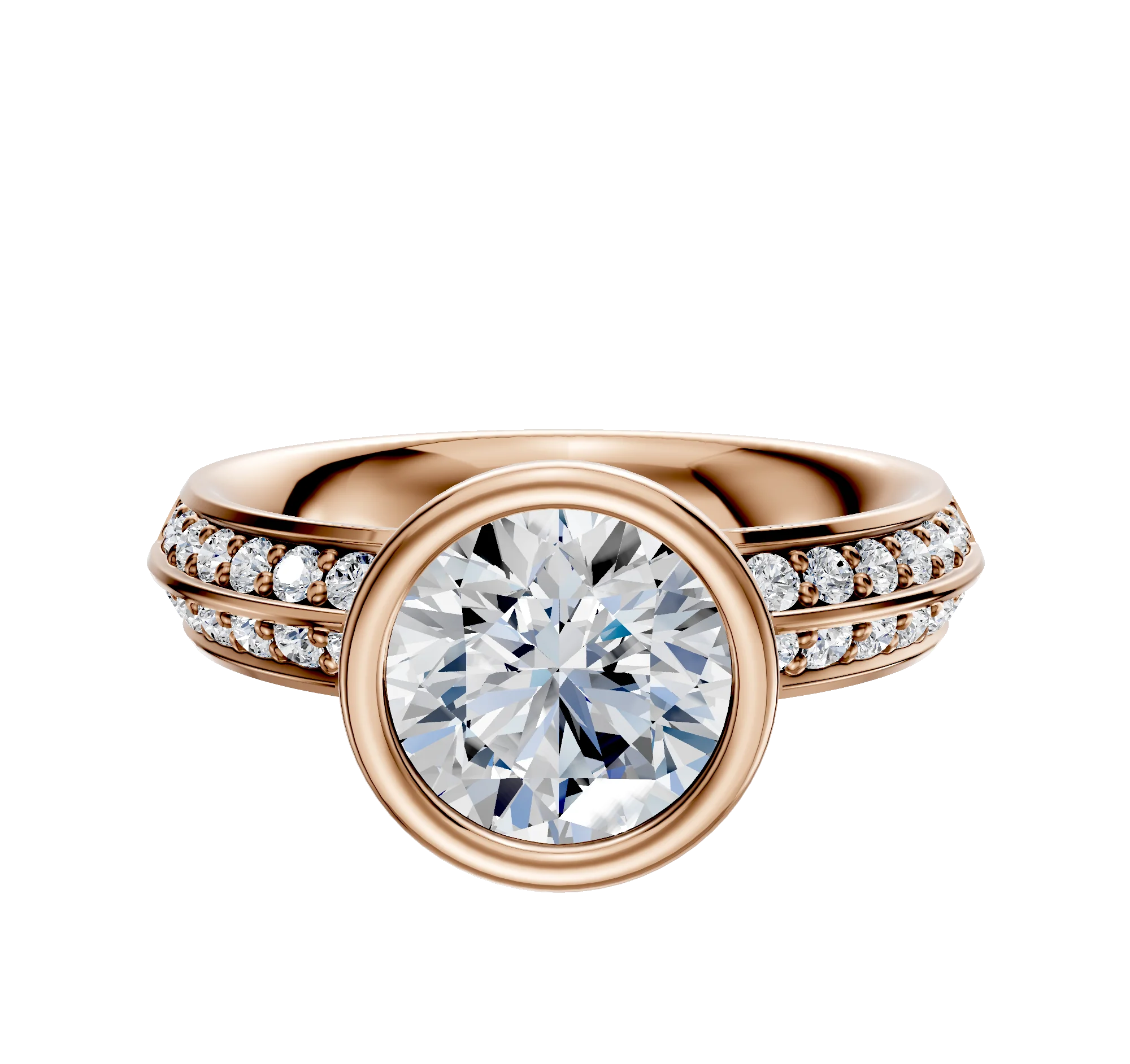 18K Rose Gold Bezel Full Bezel North/South Classic Knife Edge 1-Row-Pave 2.5mm Engagement Ring