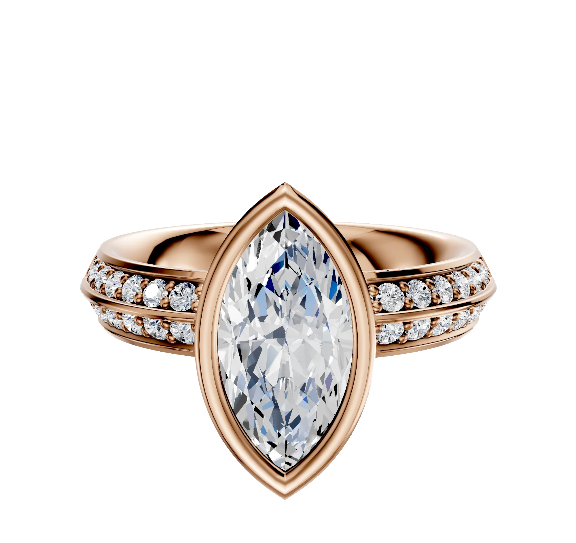 18K Rose Gold Bezel Full Bezel North/South Classic Knife Edge 1-Row-Pave 2.5mm Engagement Ring