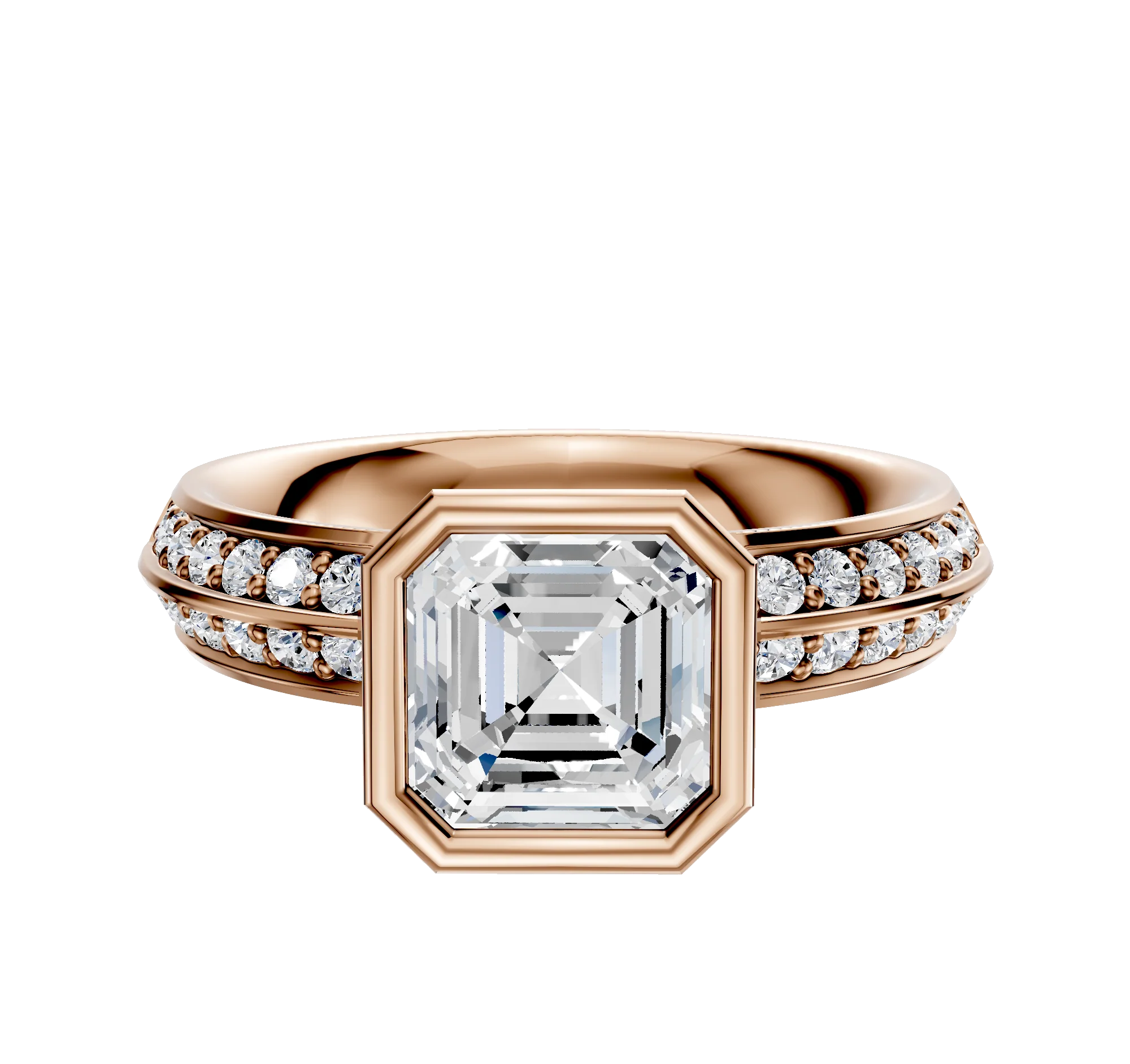 18K Rose Gold Bezel Full Bezel North/South Classic Knife Edge 1-Row-Pave 2.5mm Engagement Ring