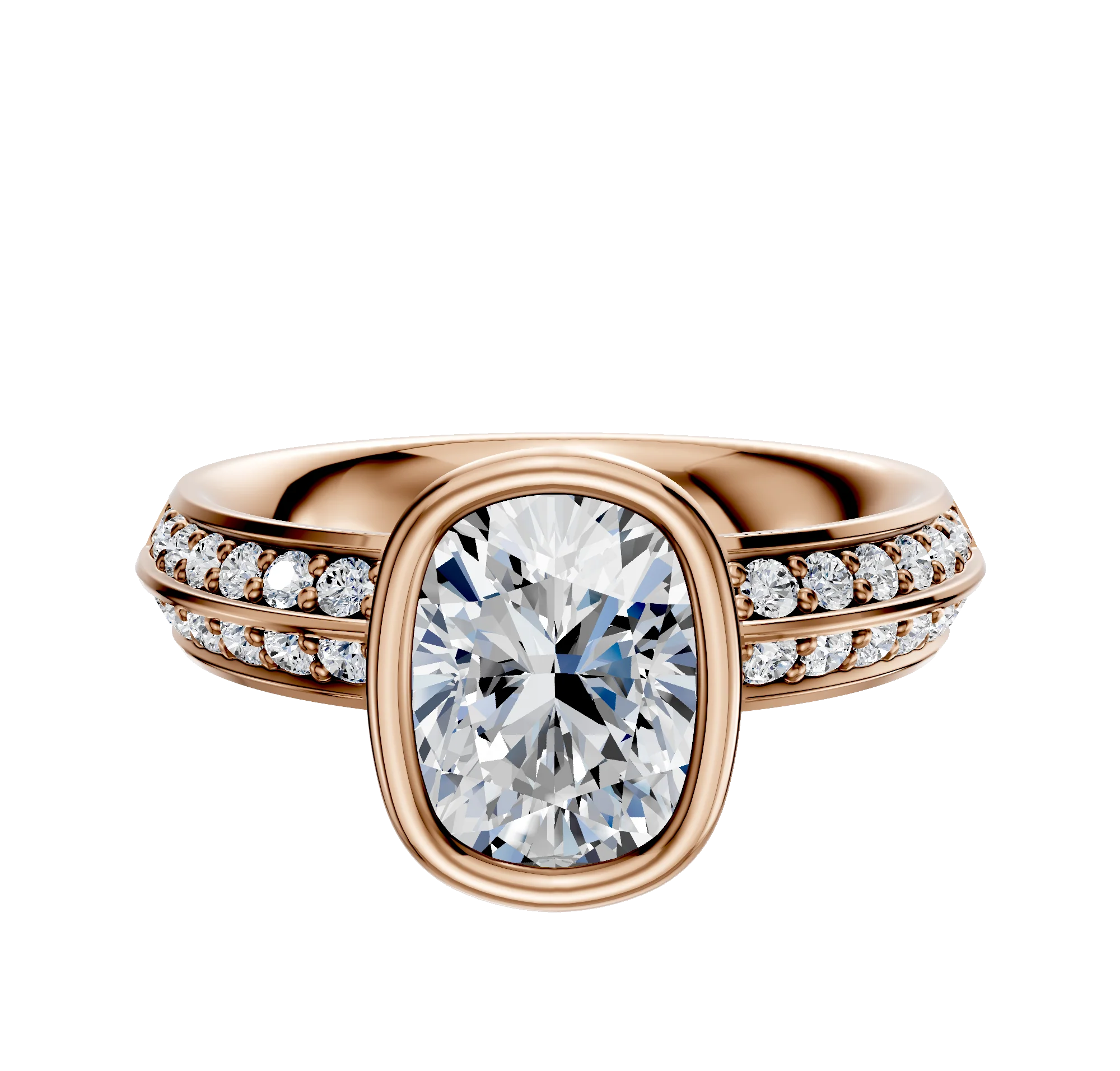 18K Rose Gold Bezel Full Bezel North/South Classic Knife Edge 1-Row-Pave 2.5mm Engagement Ring