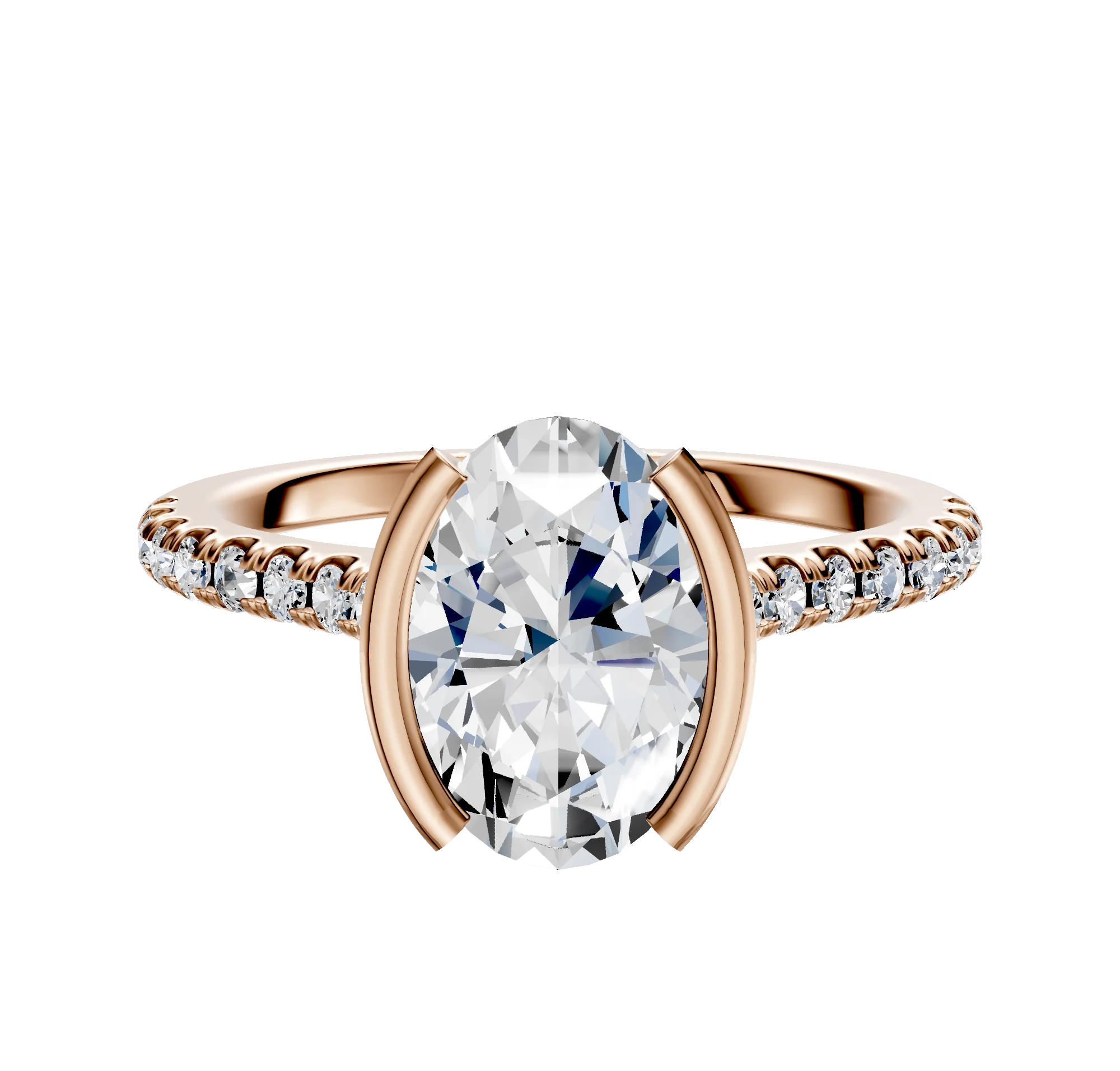 18K Rose Gold Bezel Half Bezel North/South Cathedral Dome 1-Row-Pave 2.5mm Engagement Ring