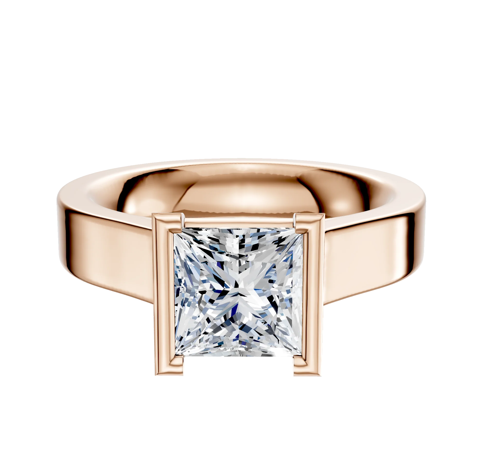 18K Rose Gold Bezel Half Bezel North/South Cathedral Flat 4.0mm Engagement Ring