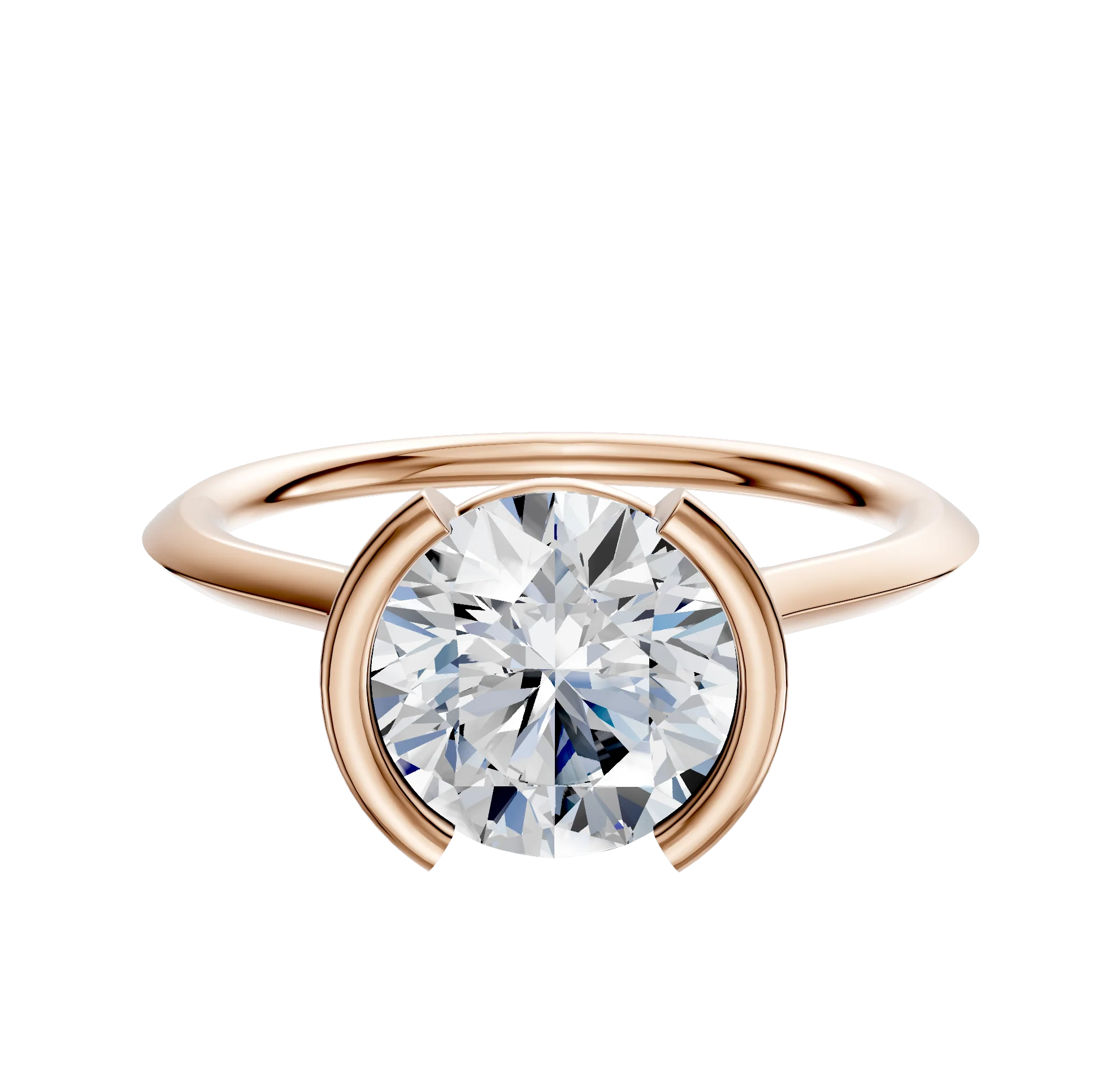 18K Rose Gold Bezel Half Bezel North/South Cathedral Knife Edge 1.5mm Engagement Ring