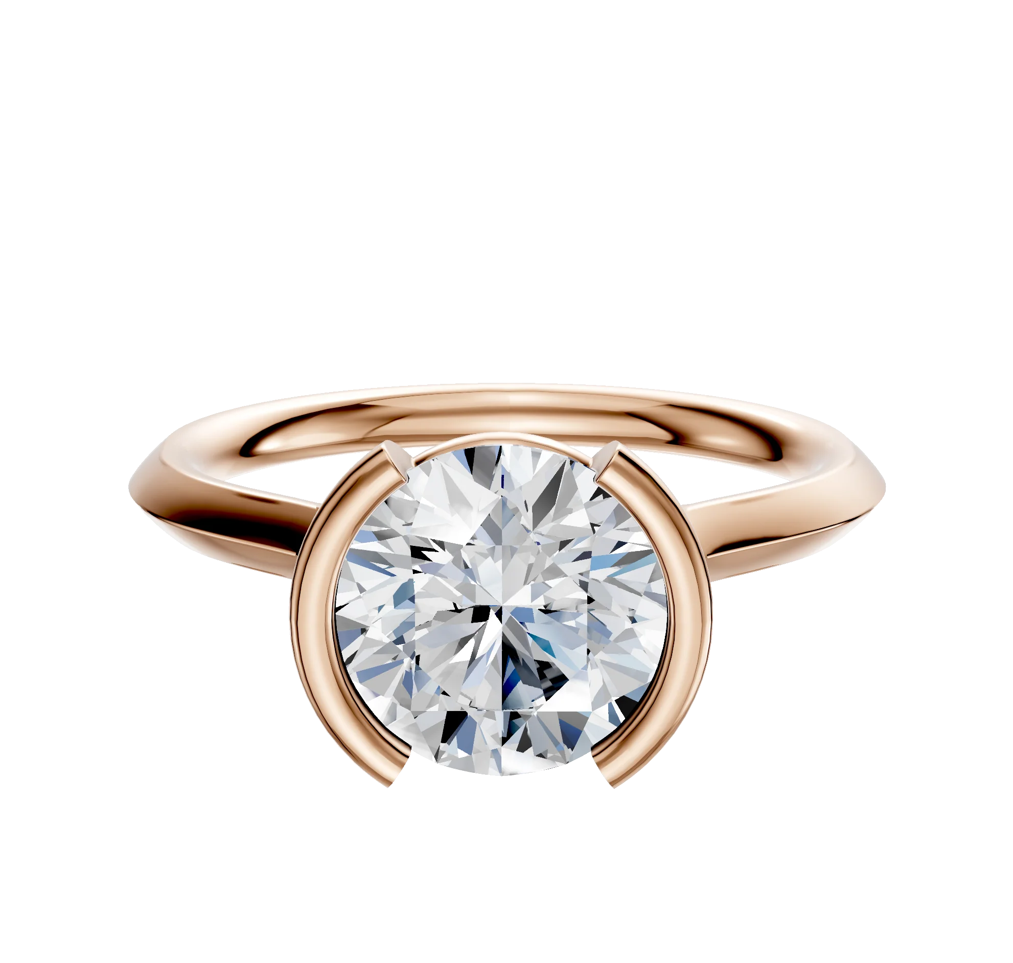 18K Rose Gold Bezel Half Bezel North/South Cathedral Knife Edge 2.0mm Engagement Ring
