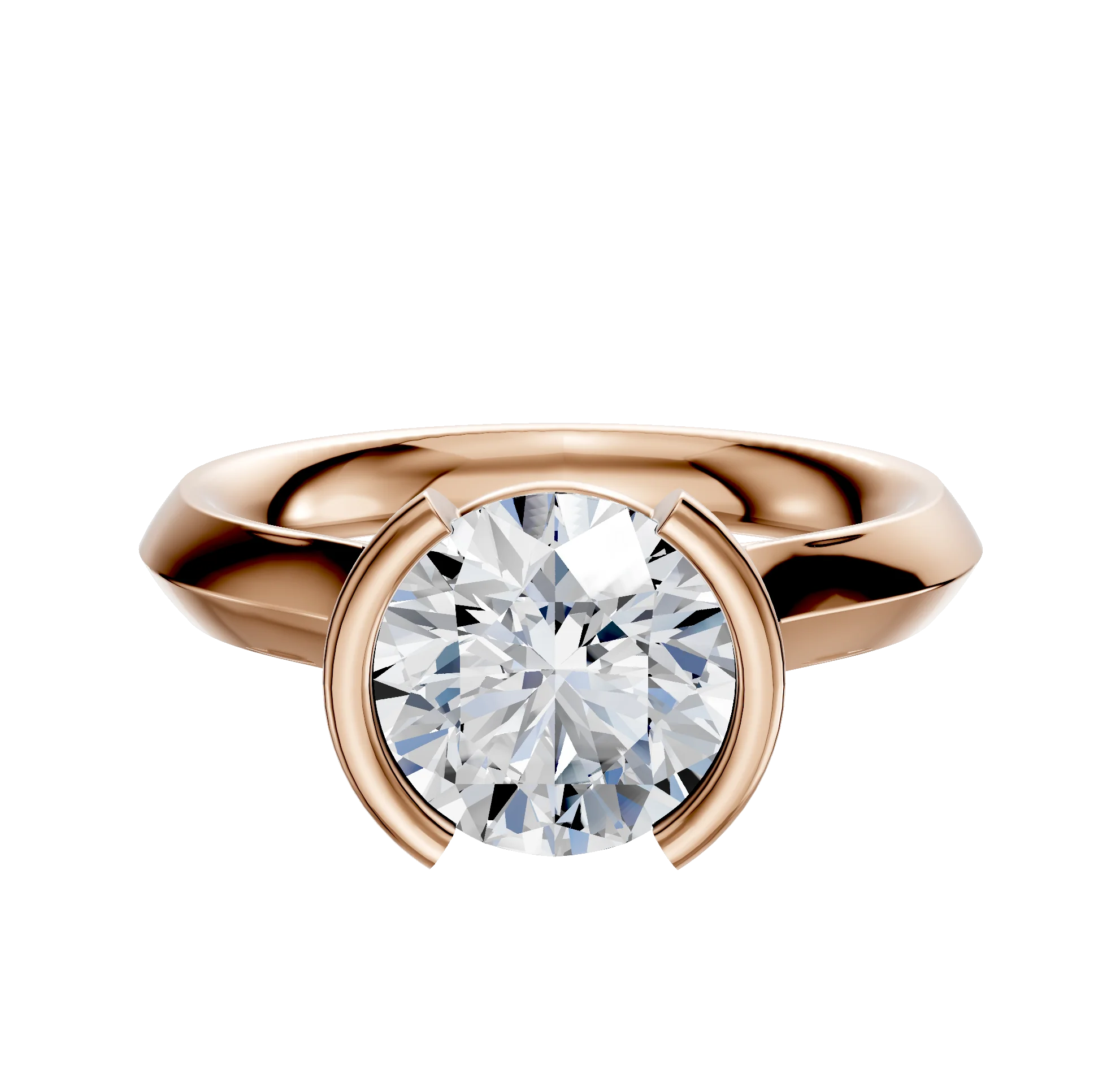 18K Rose Gold Bezel Half Bezel North/South Cathedral Knife Edge 3.0mm Engagement Ring