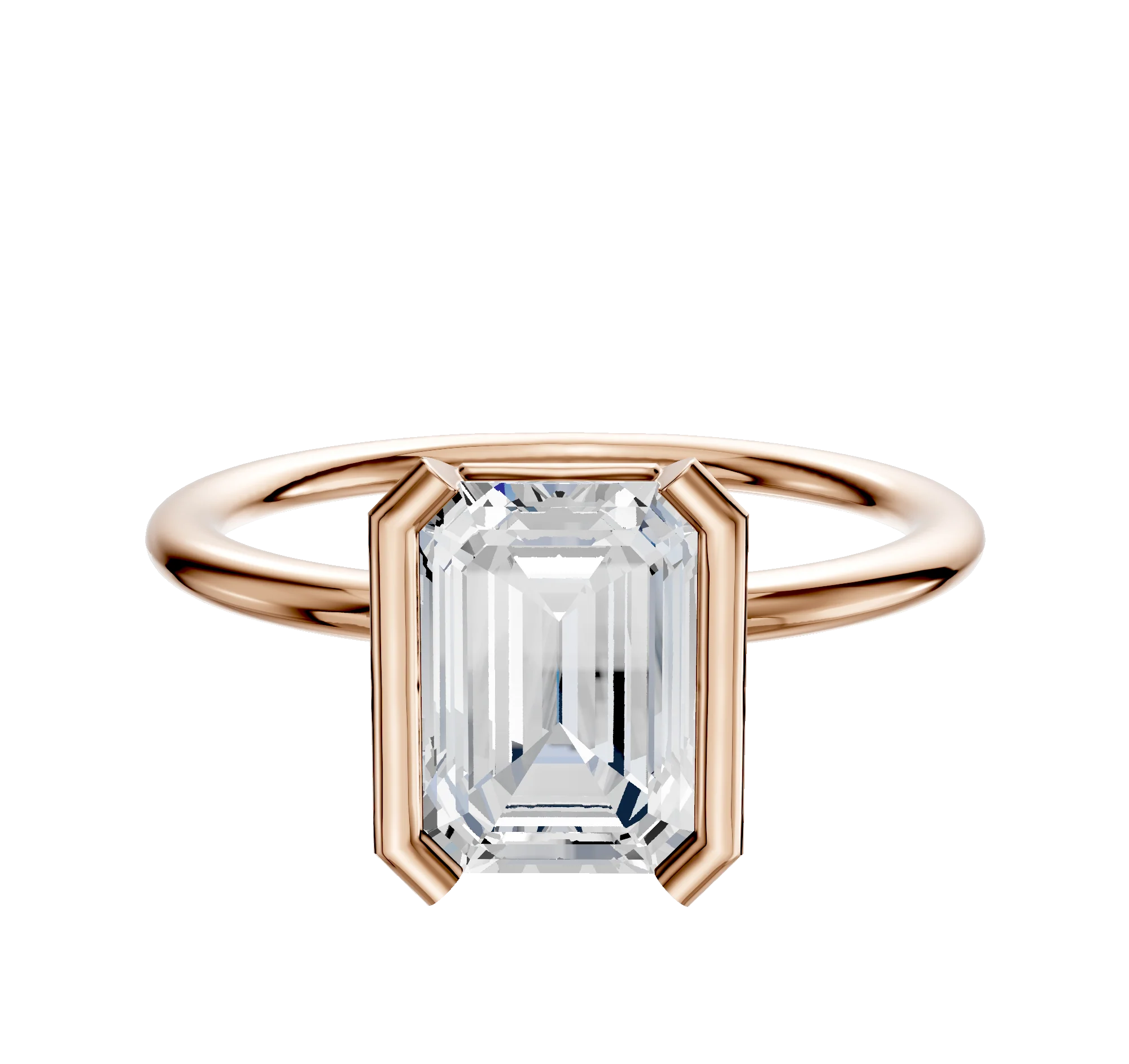 18K Rose Gold Bezel Half Bezel North/South Classic Dome 1.5mm Engagement Ring