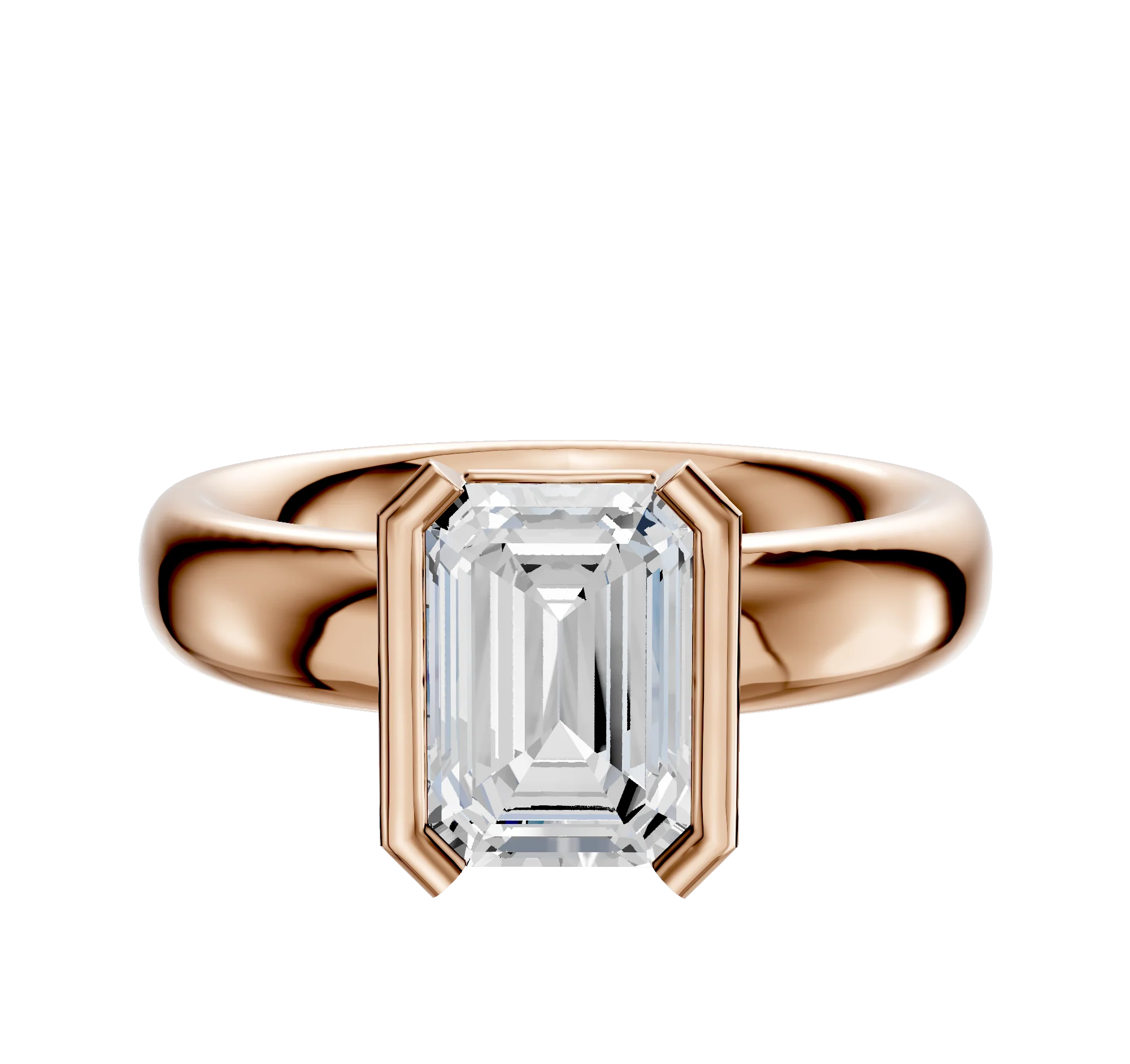 18K Rose Gold Bezel Half Bezel North/South Classic Dome 4.0mm Engagement Ring