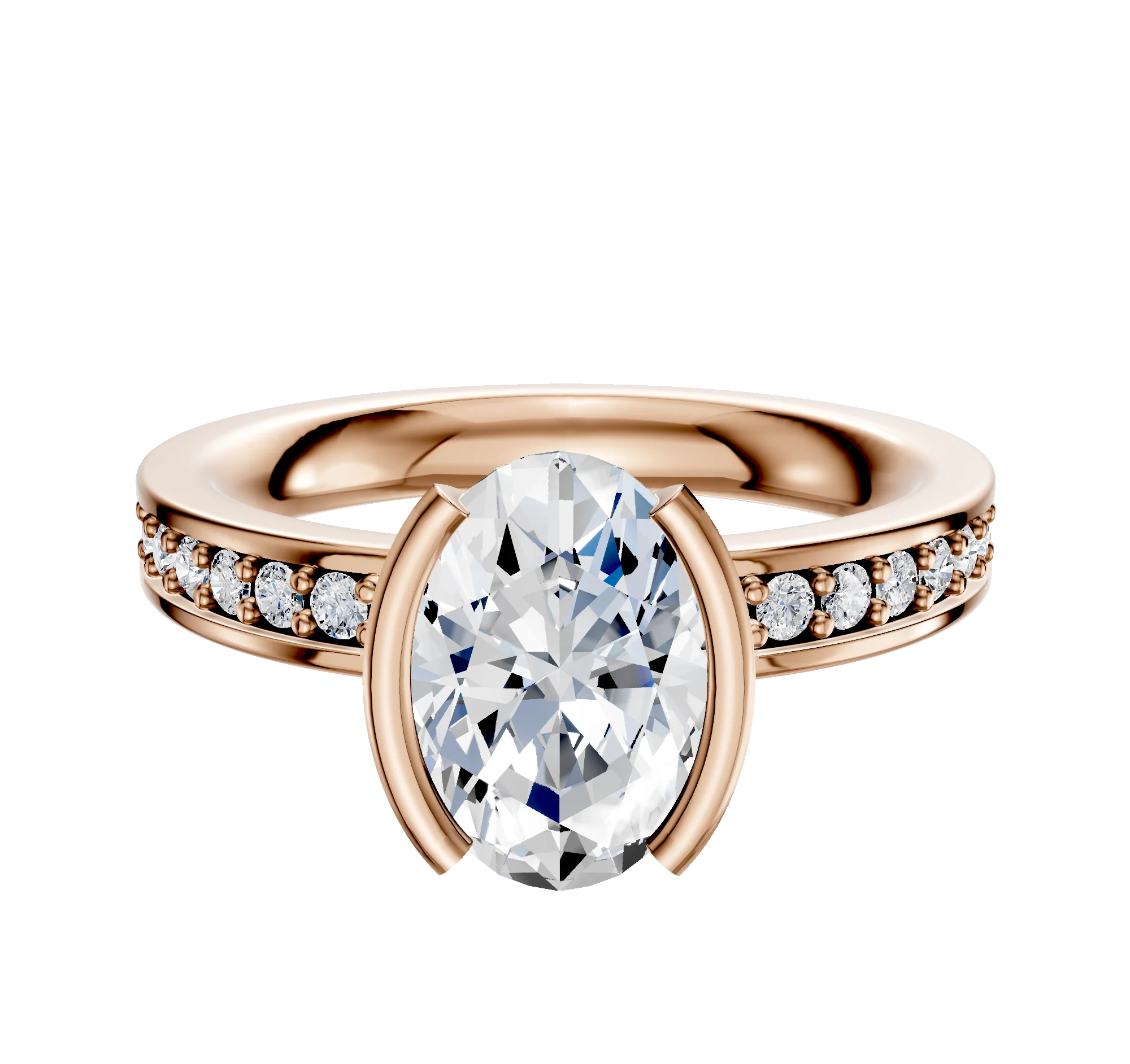 18K Rose Gold Bezel Half Bezel North/South Classic Flat 1-Row-Pave 2.5mm Engagement Ring