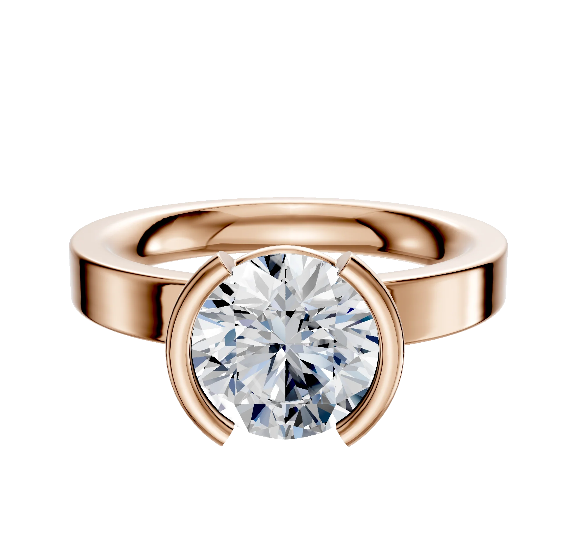 18K Rose Gold Bezel Half Bezel North/South Classic Flat 3.0mm Engagement Ring