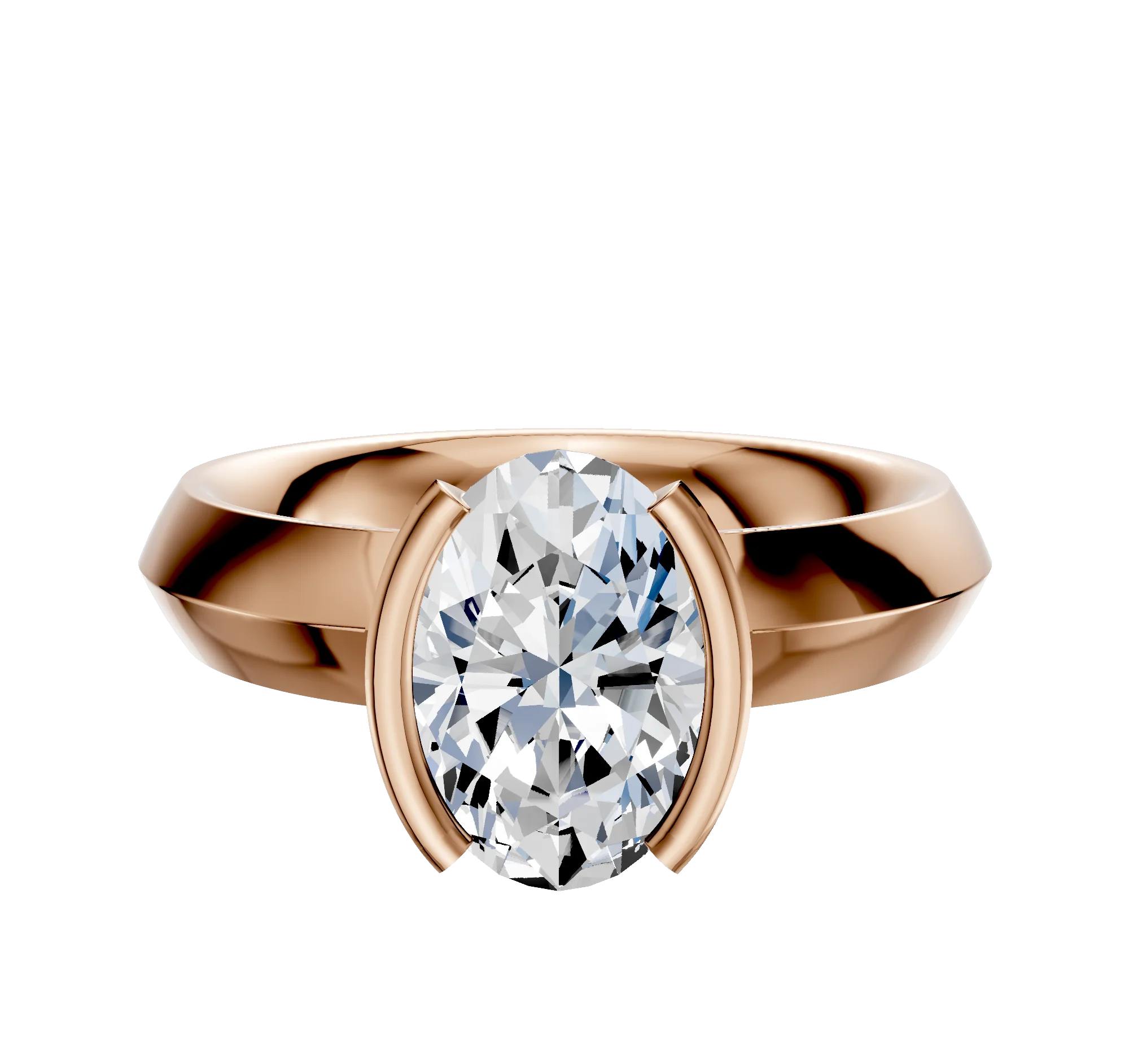 18K Rose Gold Bezel Half Bezel North/South Classic Knife Edge 4.0mm Engagement Ring