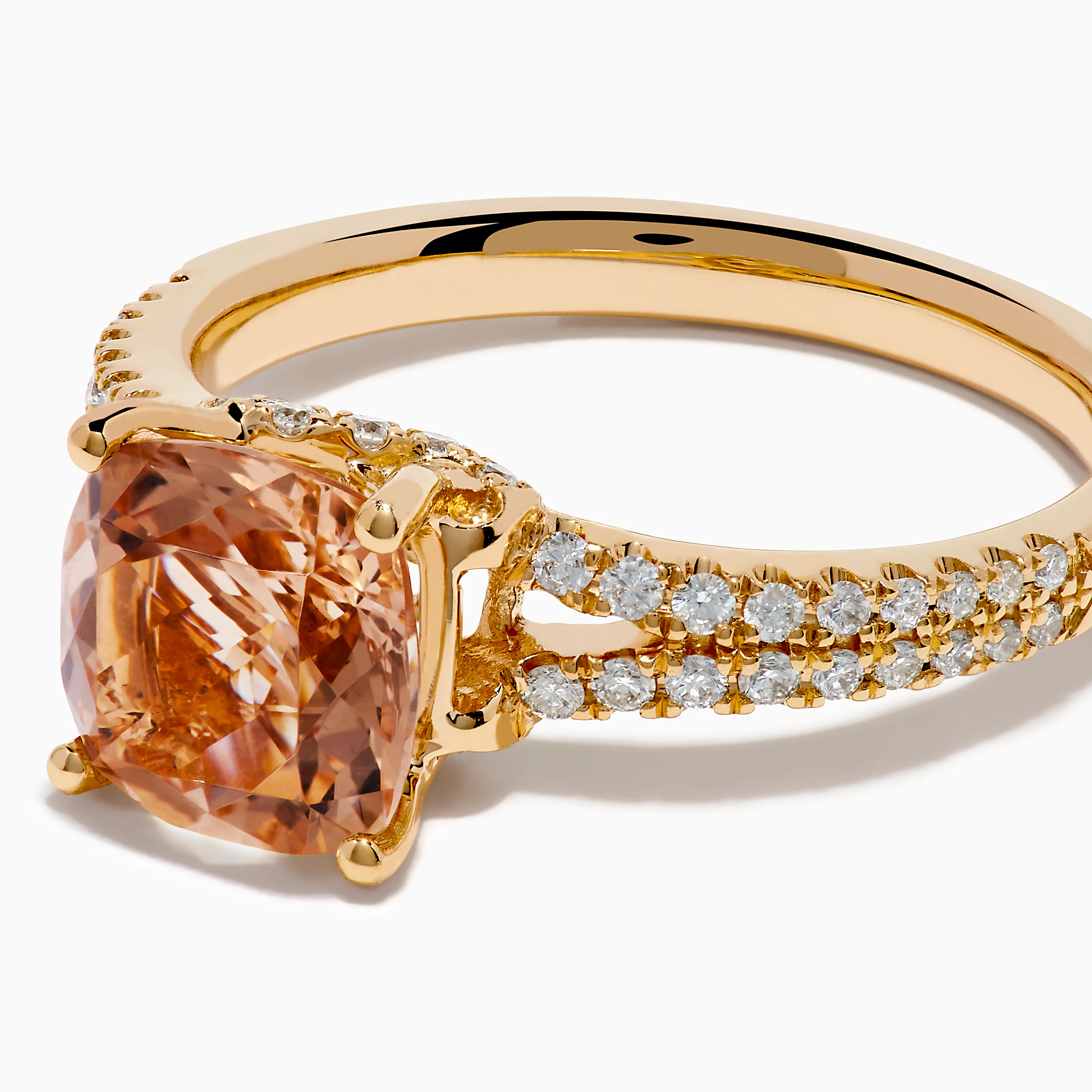 18K Rose Gold Morganite and Diamond Split Band Solitaire Ring - Image 2