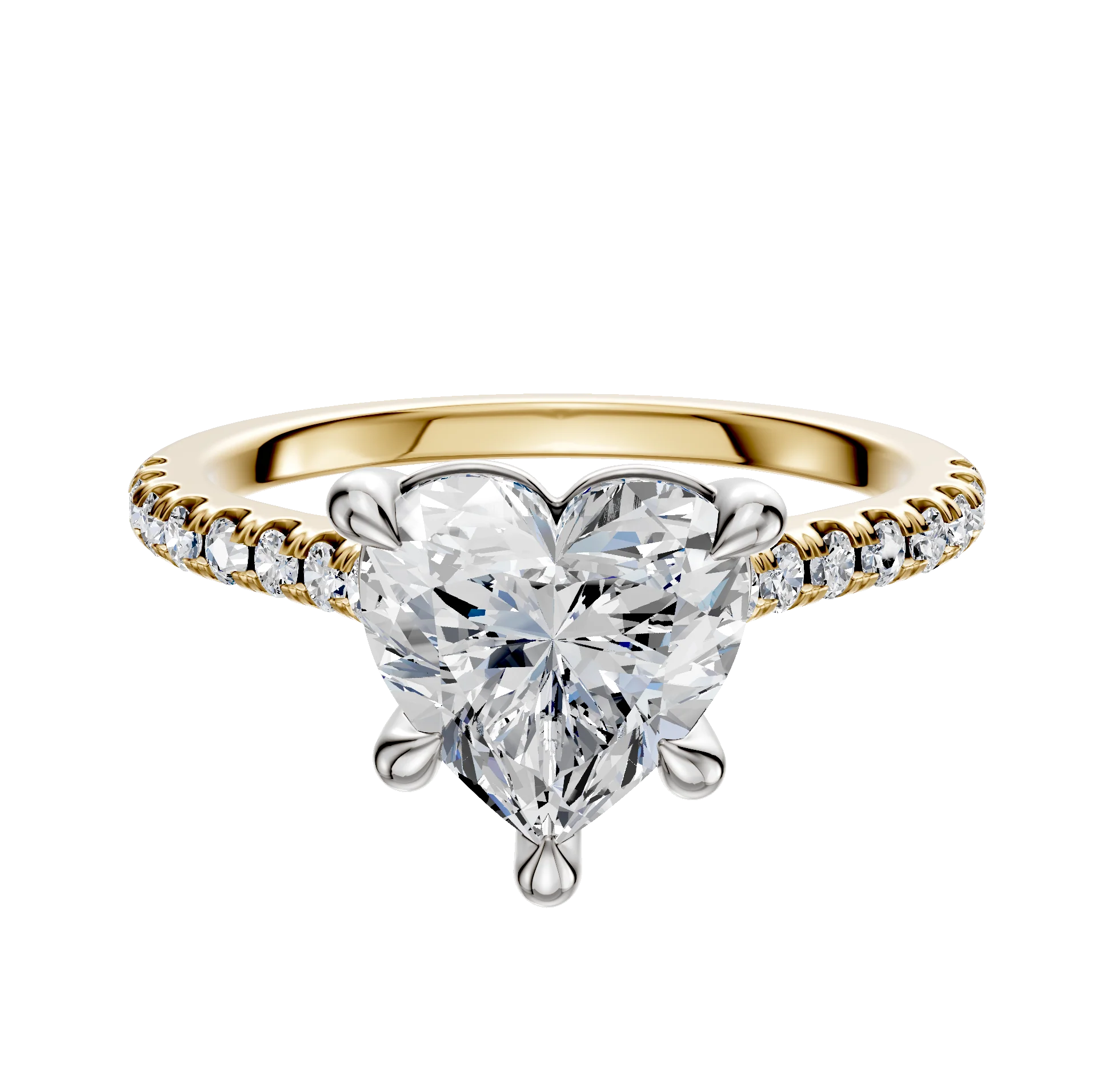 18K Two Tone 4 Prong Basket Cathedral Dome 1-Row-Pave 2.5mm Engagement Ring