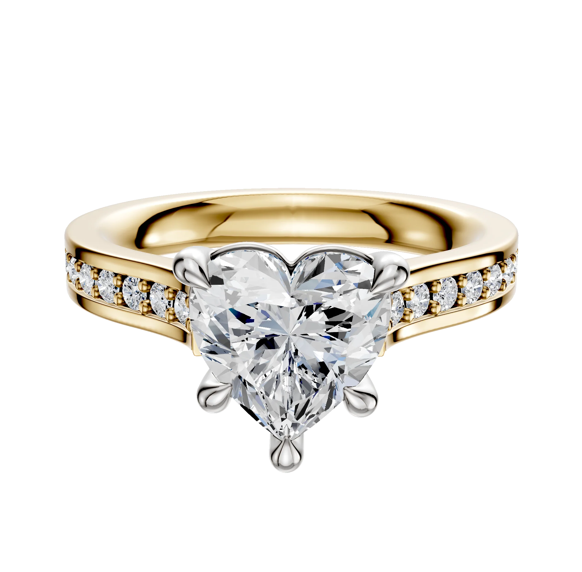 18K Two Tone 4 Prong Basket Cathedral Flat 1-Row-Pave 2.5mm Engagement Ring