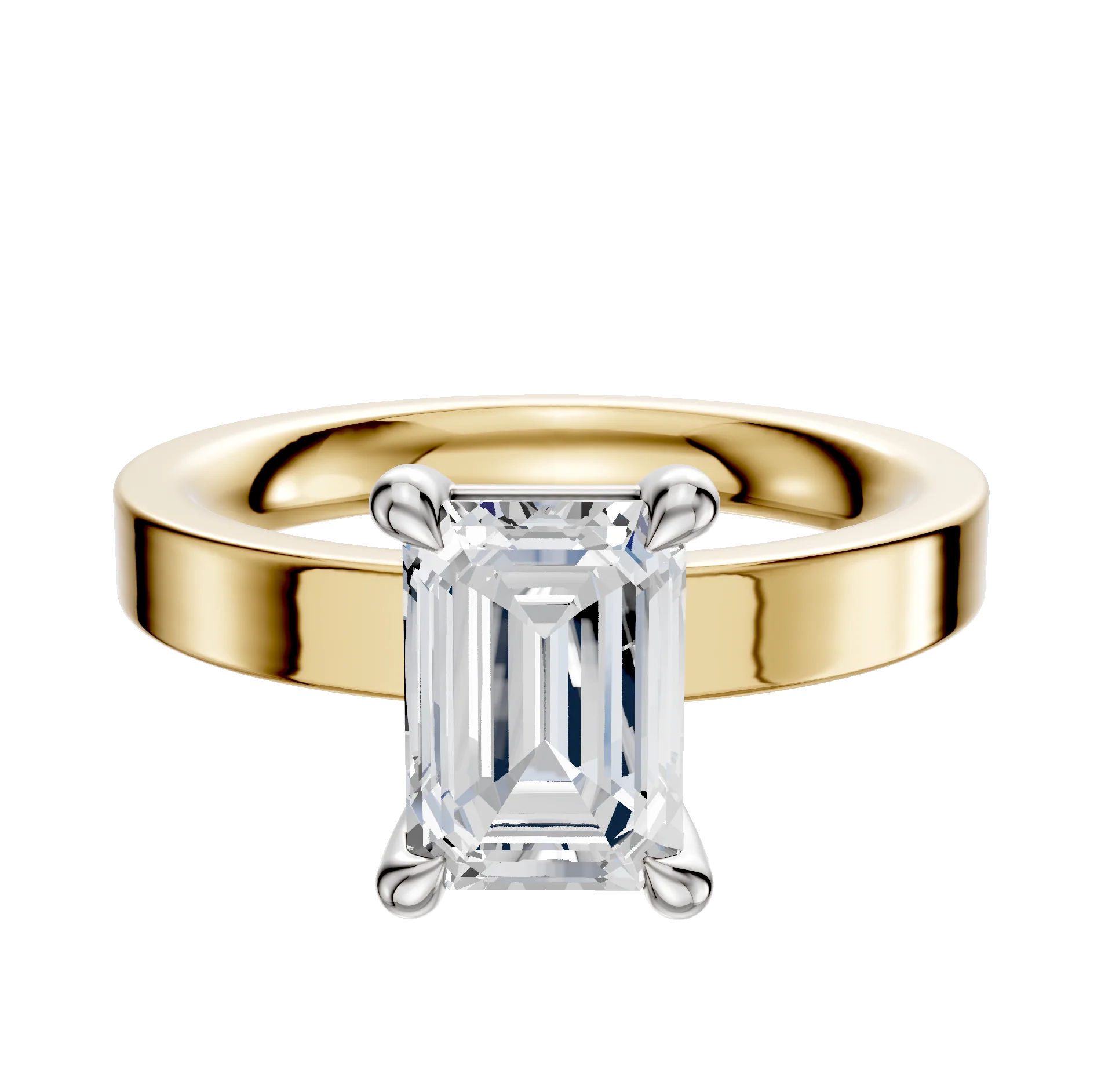 18K Two Tone 4 Prong Basket Classic Flat 3.0mm Engagement Ring