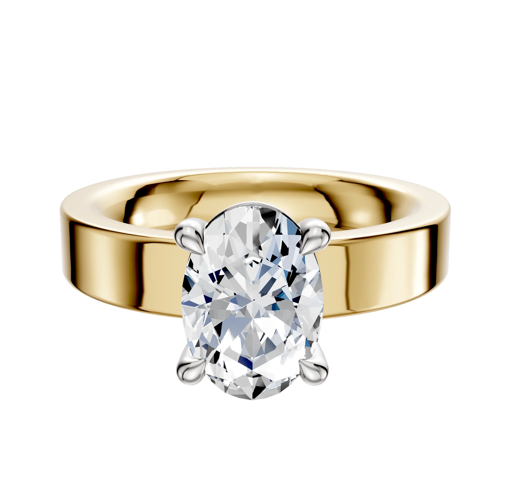 18K Two Tone 4 Prong Basket Classic Flat 4.0mm Engagement Ring