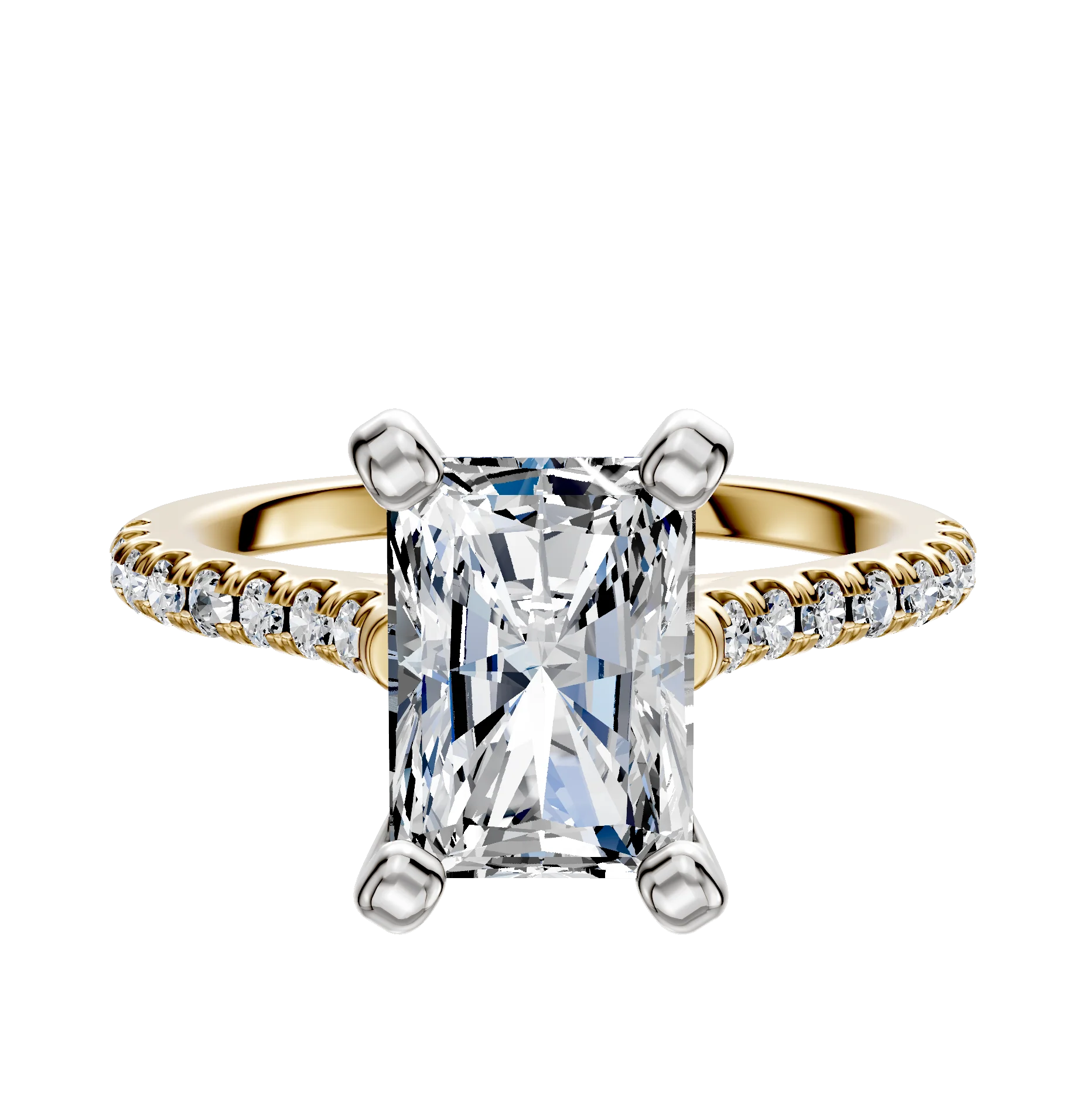 18K Two Tone 4 Prong Cathedral Dome 1-Row-Pave 2.5mm Engagement Ring