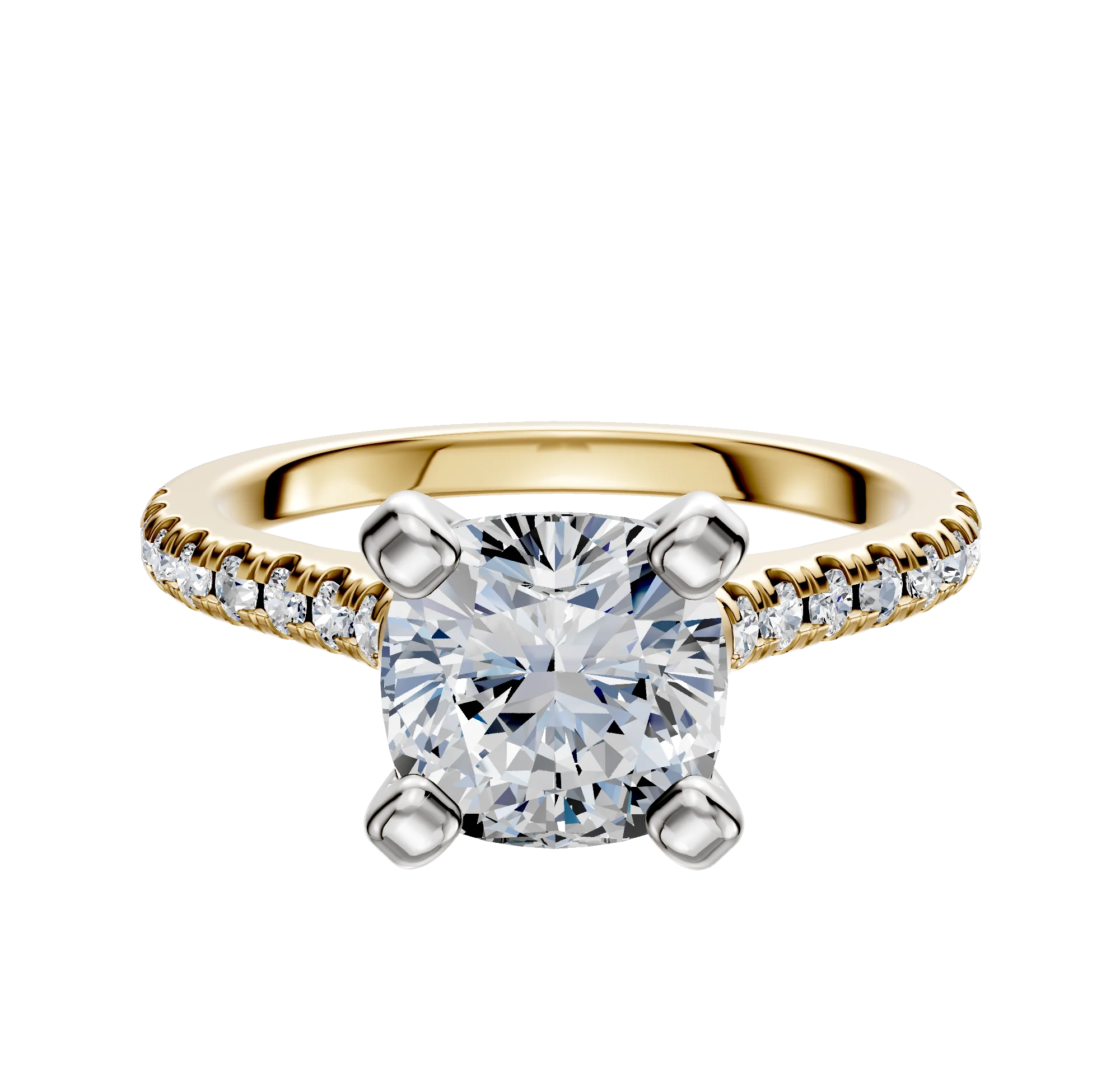 18K Two Tone 4 Prong Cathedral Dome 1-Row-Pave 2.5mm Engagement Ring