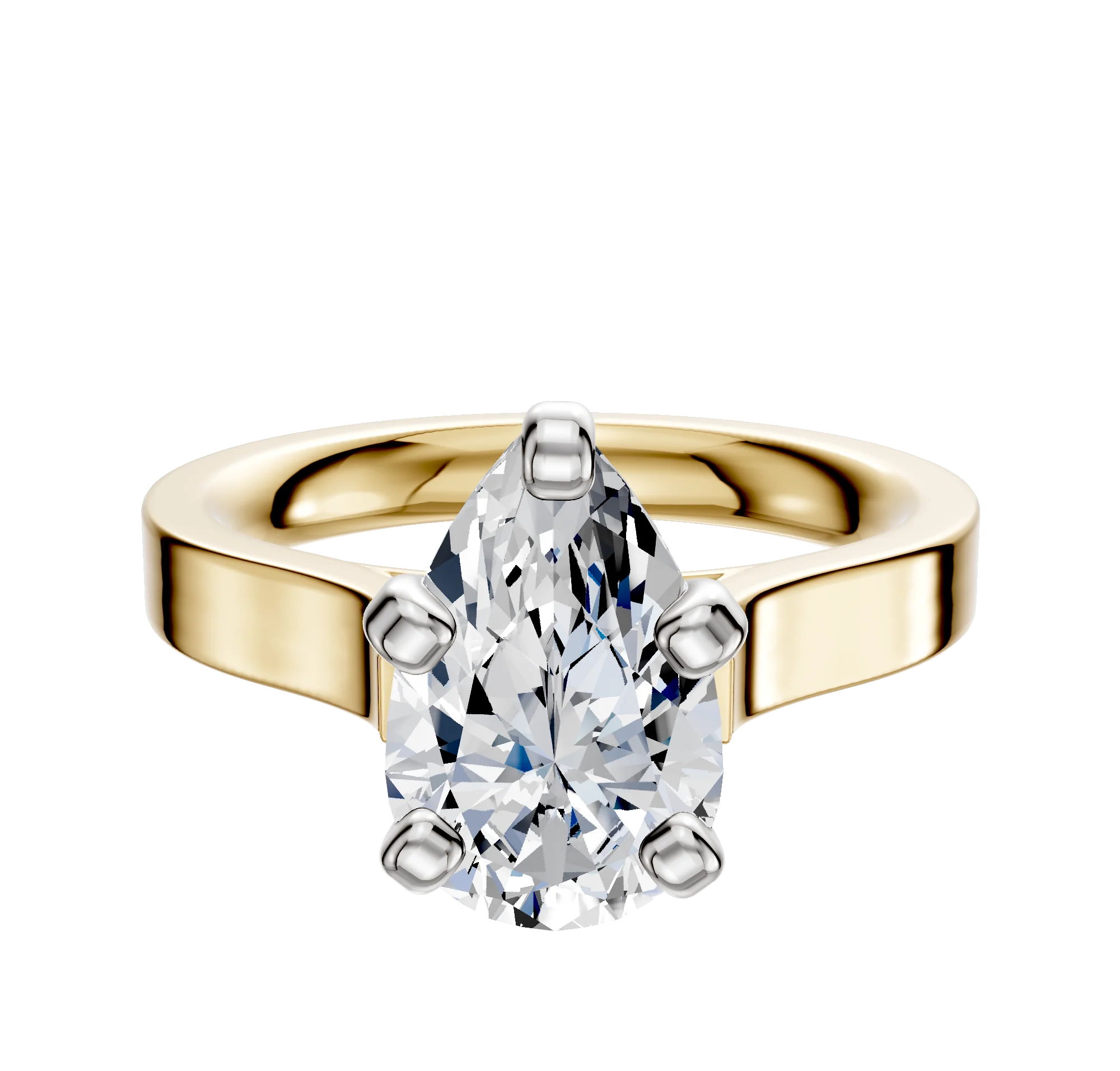 18K Two Tone 4 Prong Cathedral Flat 3.0mm Engagement Ring