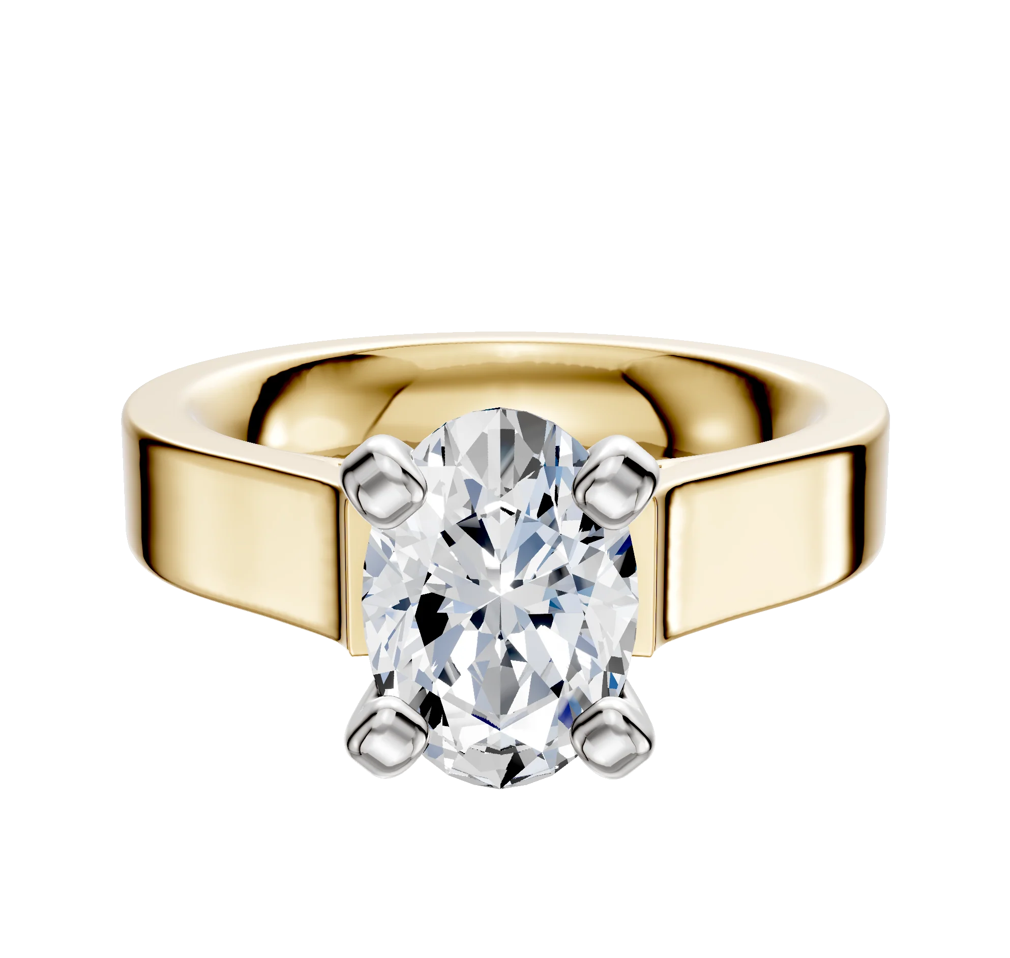18K Two Tone 4 Prong Cathedral Flat 4.0mm Engagement Ring
