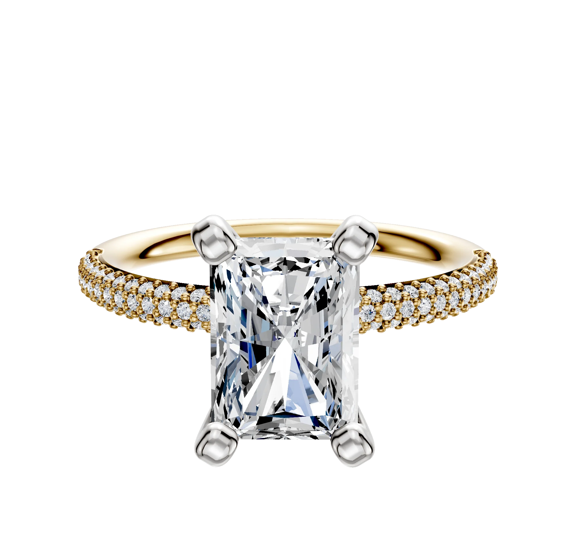 18K Two Tone 4 Prong Classic Dome 3-Row-Pave 2.0mm Engagement Ring
