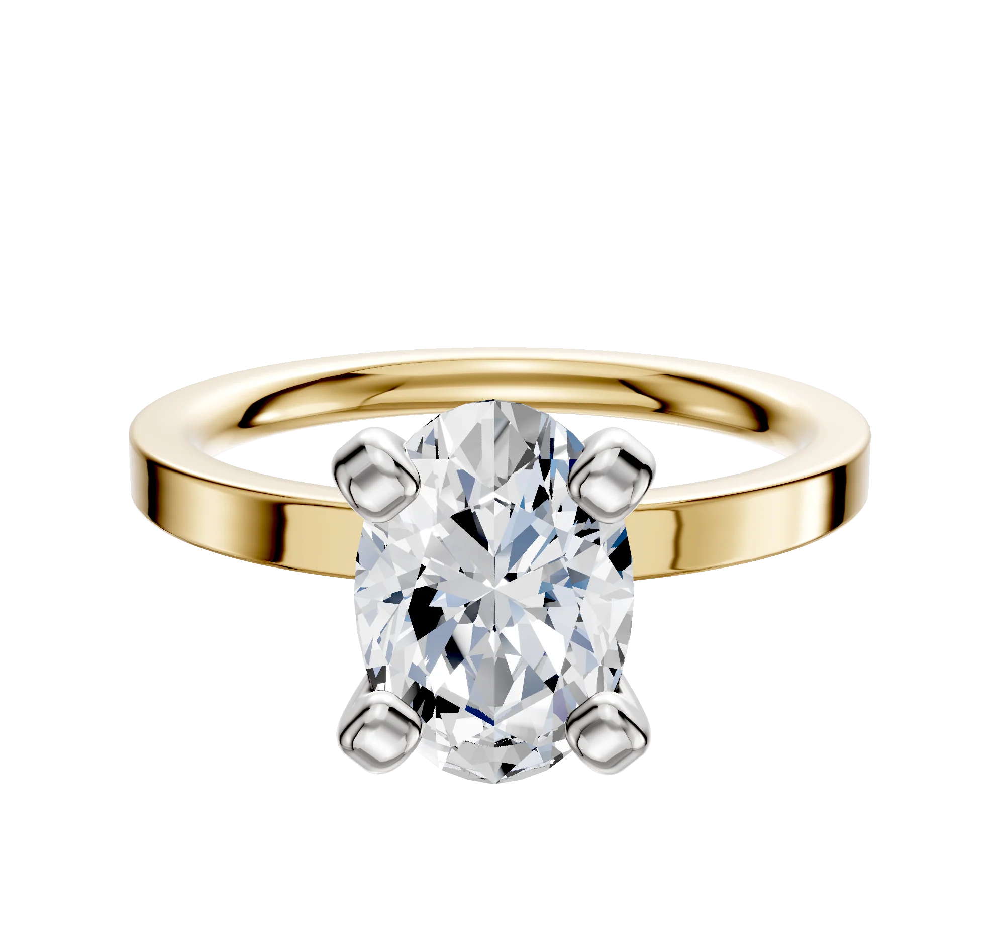 18K Two Tone 4 Prong Classic Flat 2.0mm Engagement Ring