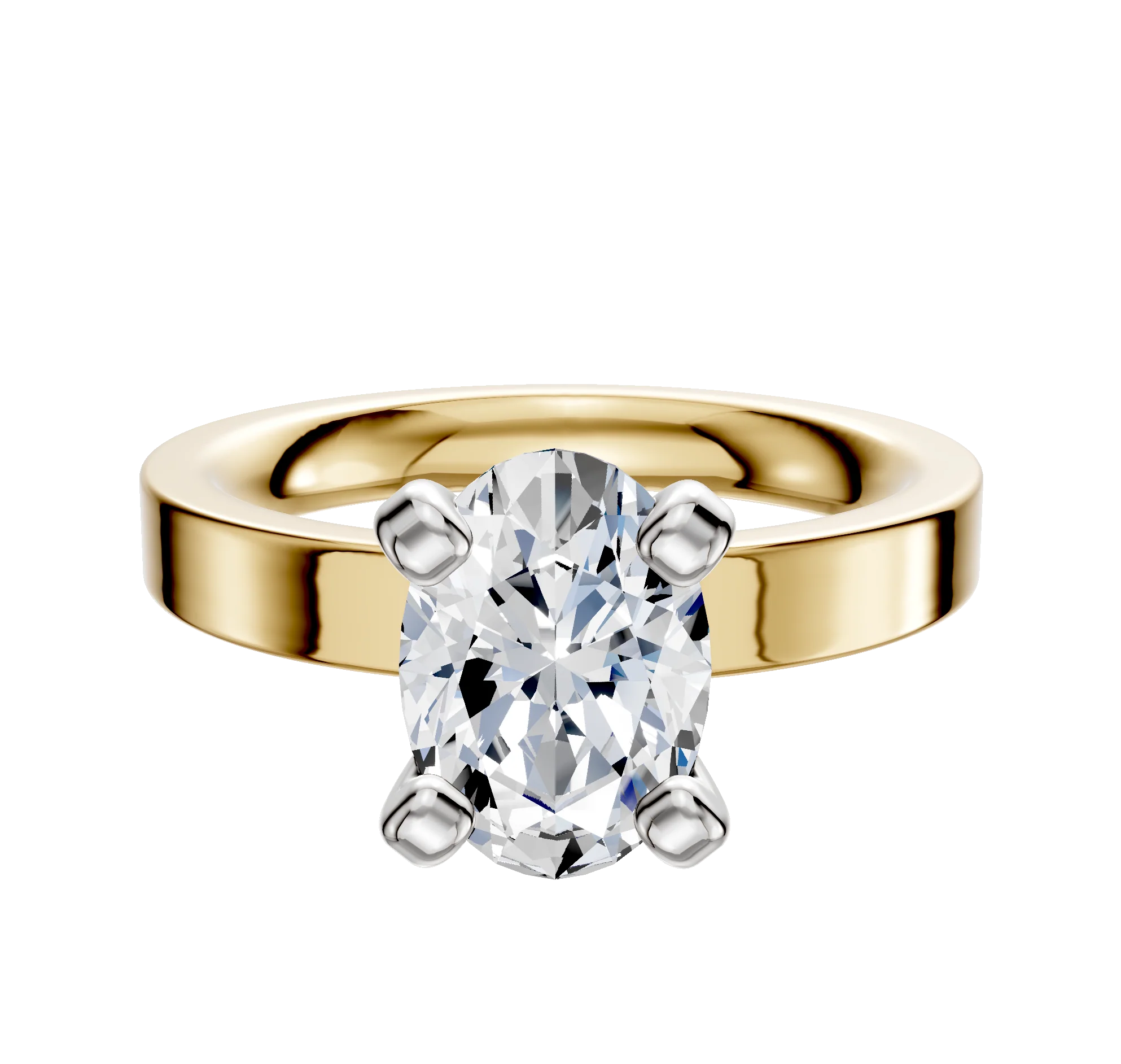 18K Two Tone 4 Prong Classic Flat 3.0mm Engagement Ring