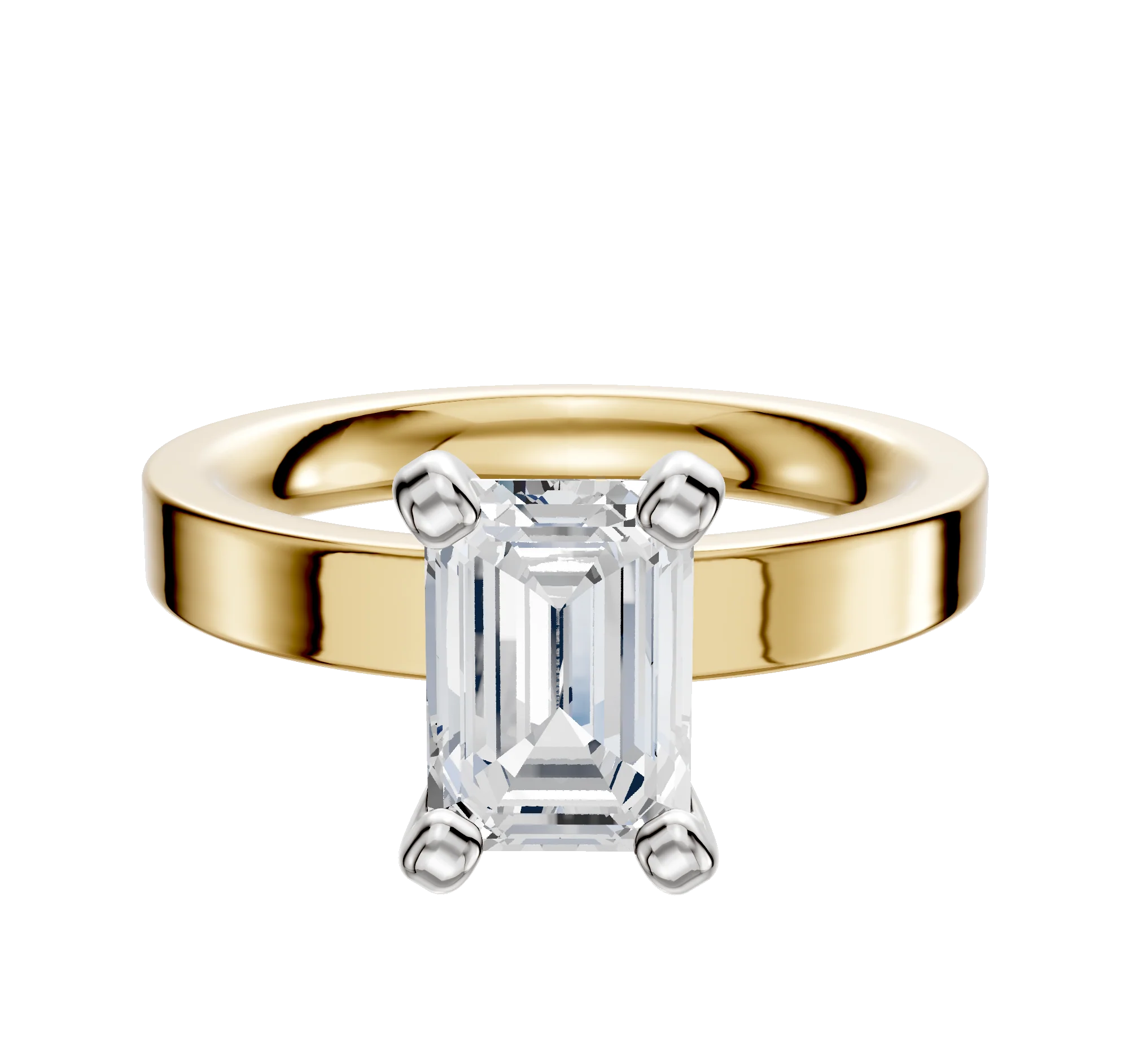 18K Two Tone 4 Prong Classic Flat 3.0mm Engagement Ring