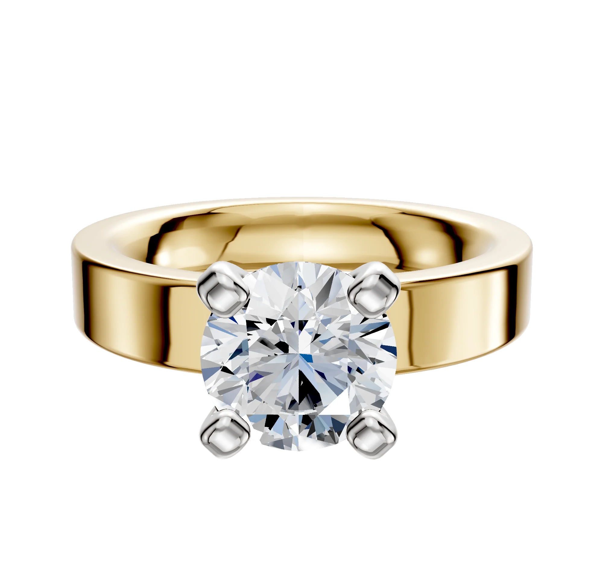 18K Two Tone 4 Prong Classic Flat 4.0mm Engagement Ring