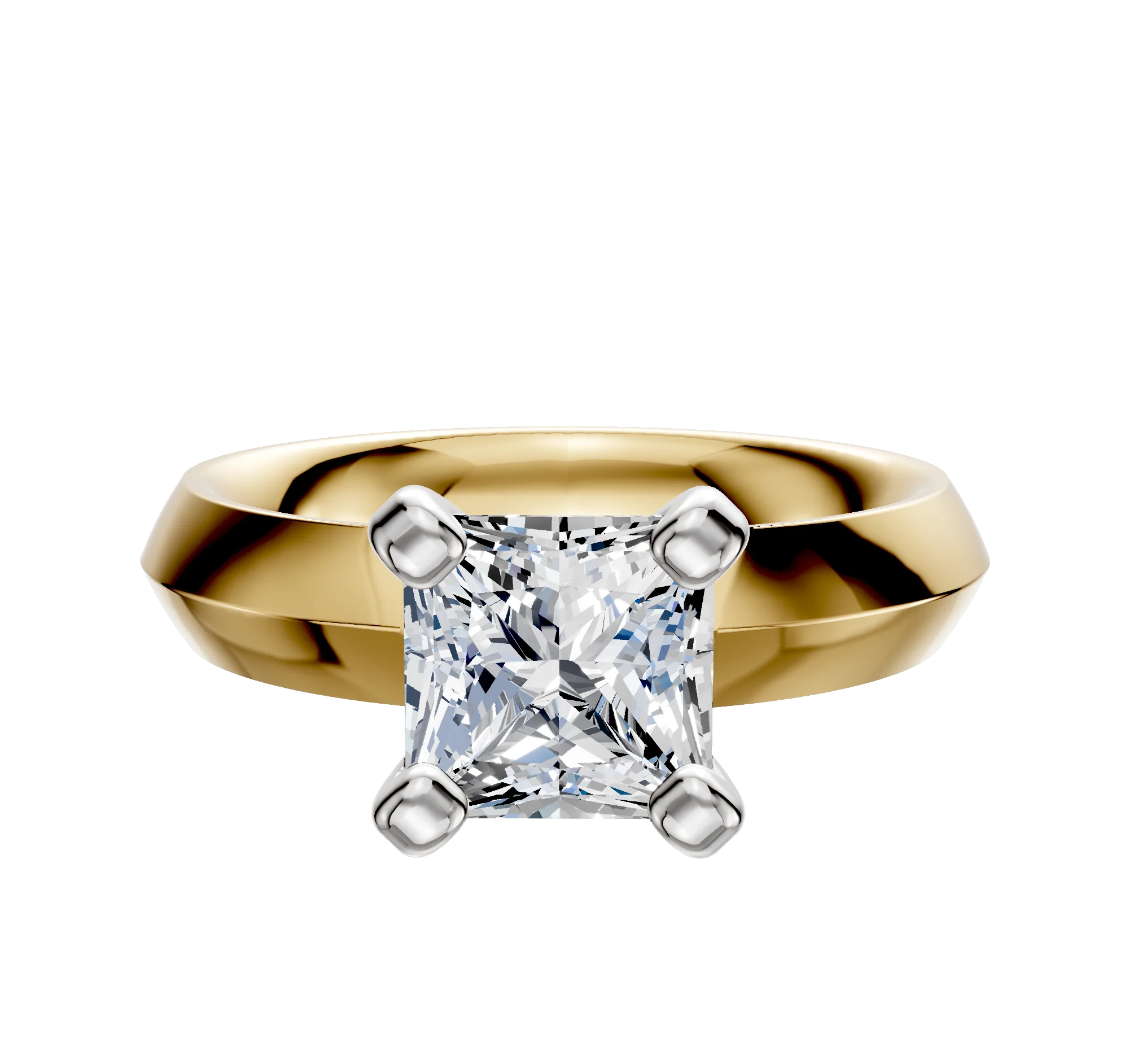 18K Two Tone 4 Prong Classic Knife Edge 4.0mm Engagement Ring