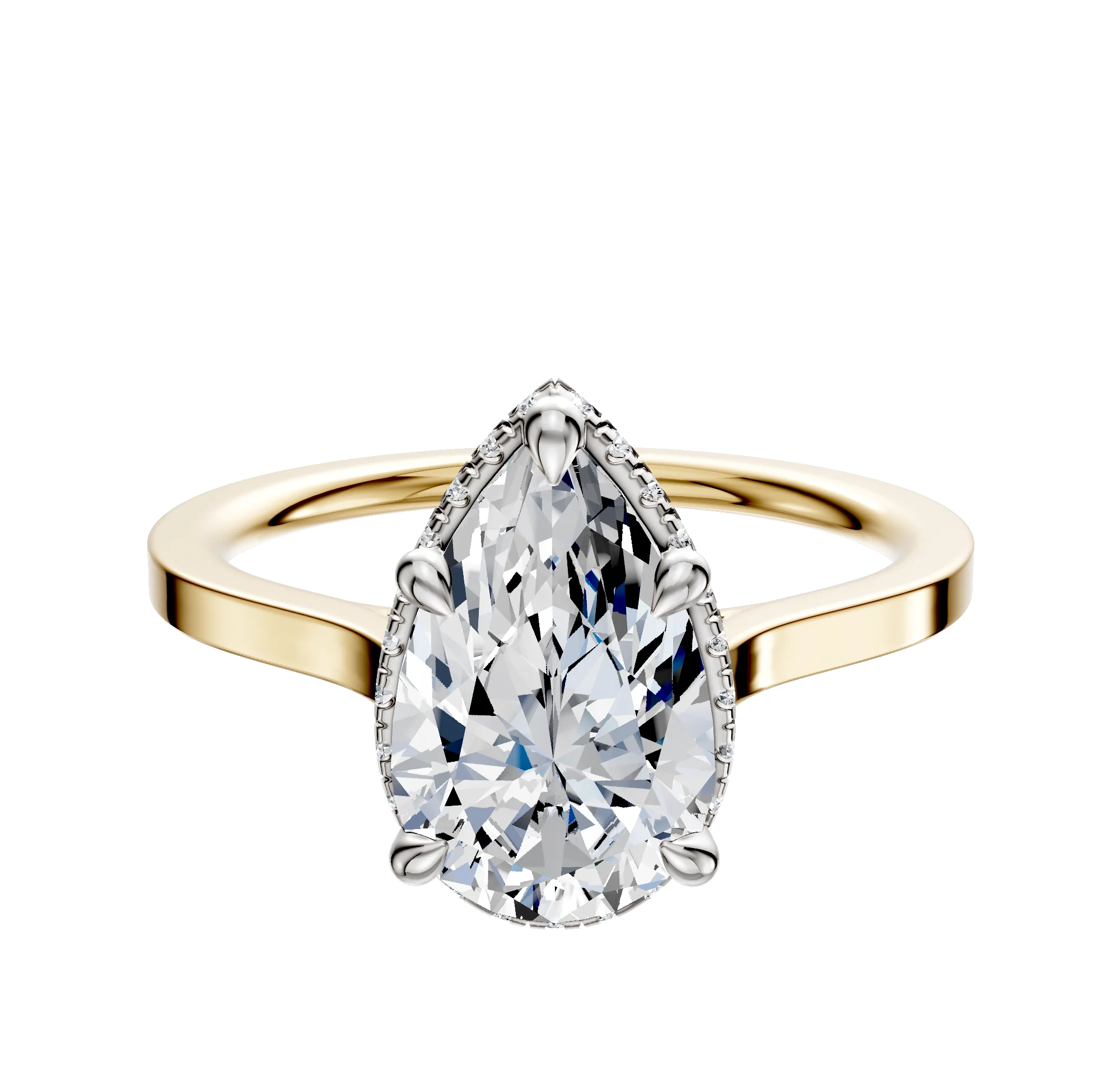 18K Two Tone 4 Prong Collar Cathedral Flat 1.5mm Engagement Ring