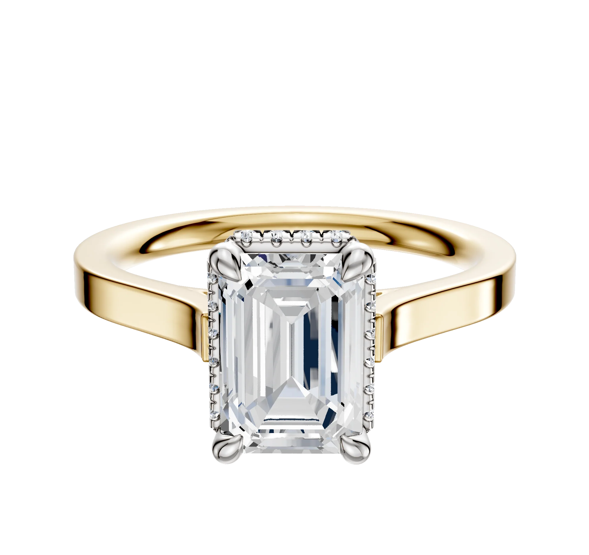 18K Two Tone 4 Prong Collar Cathedral Flat 2.0mm Engagement Ring