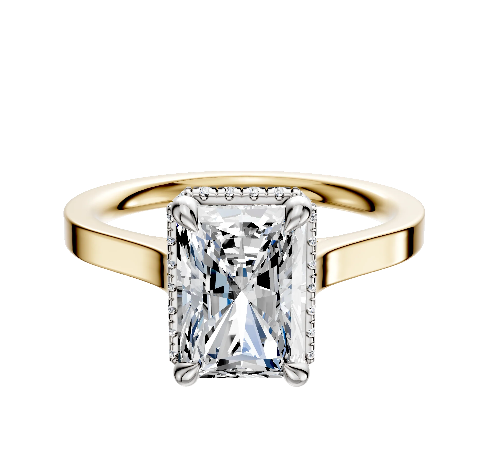18K Two Tone 4 Prong Collar Cathedral Flat 2.0mm Engagement Ring