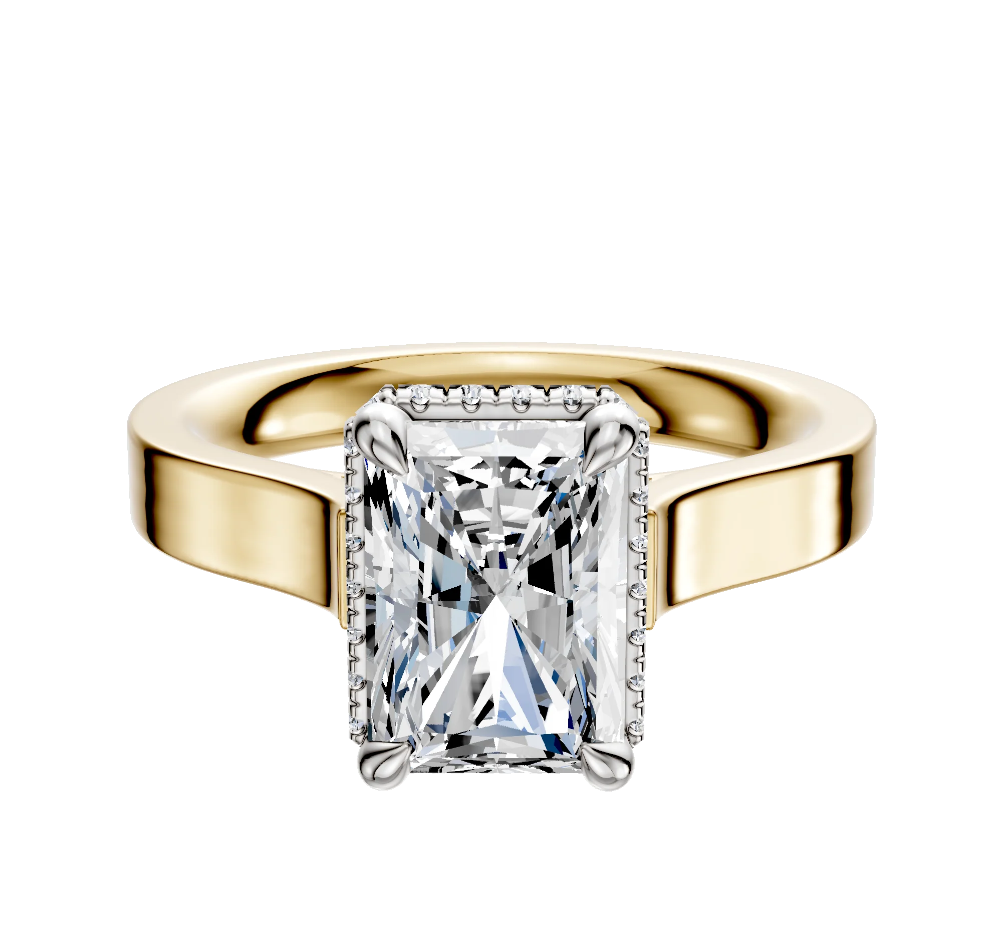 18K Two Tone 4 Prong Collar Cathedral Flat 3.0mm Engagement Ring