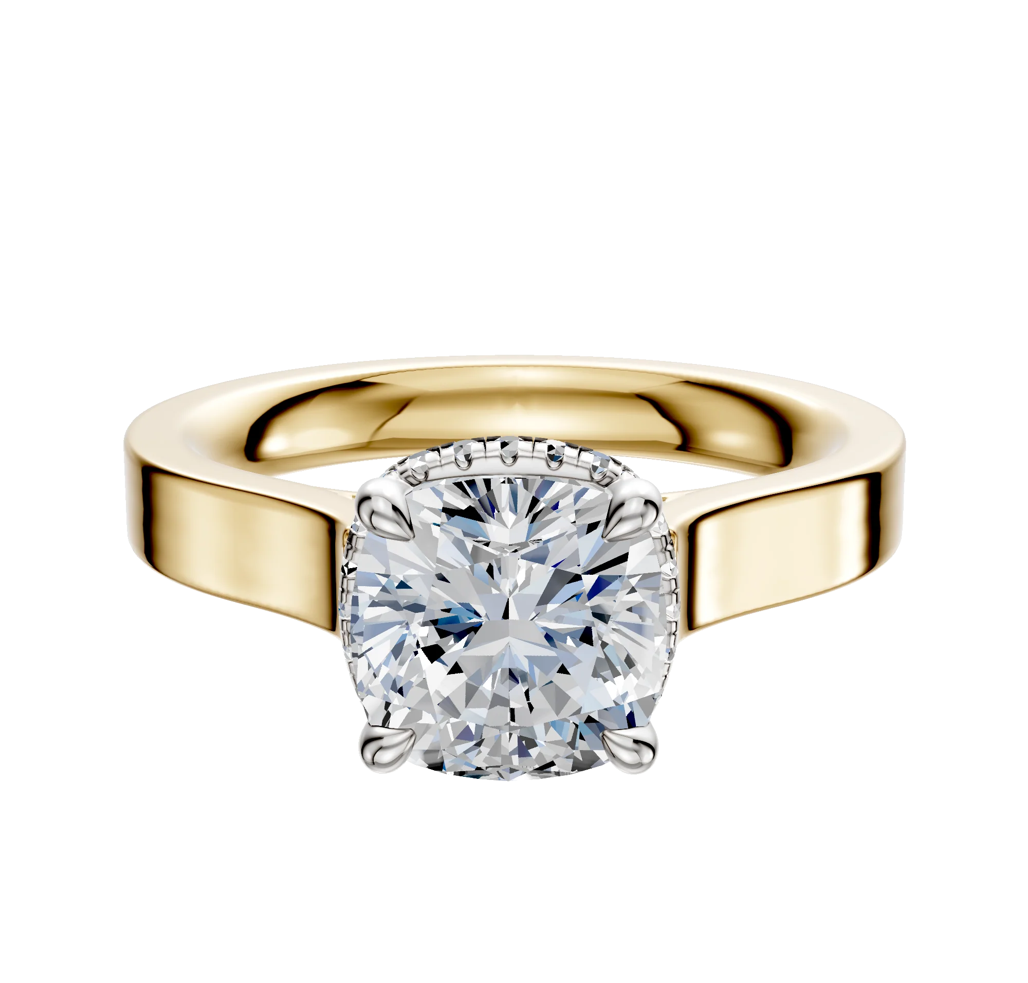 18K Two Tone 4 Prong Collar Cathedral Flat 3.0mm Engagement Ring