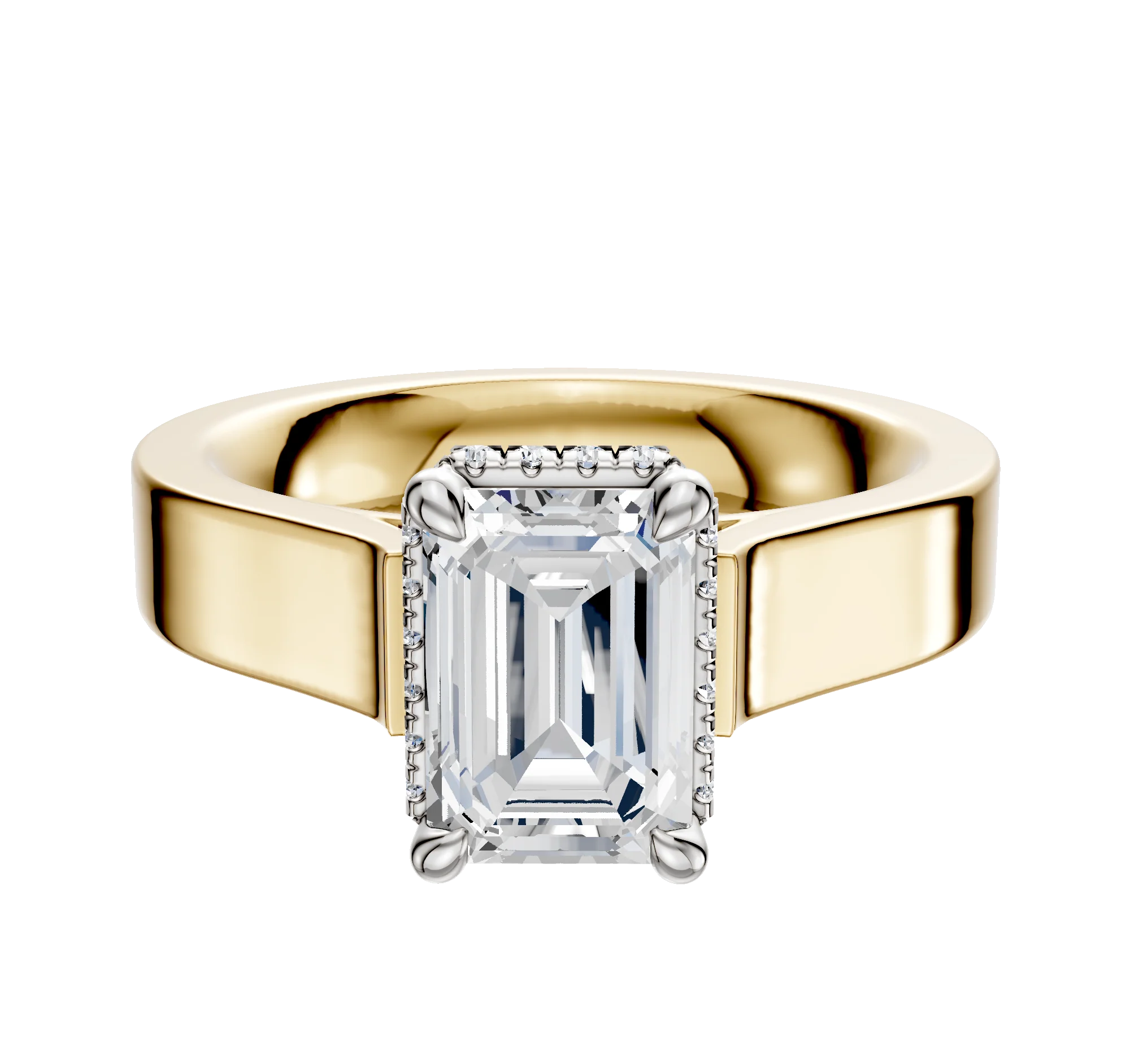 18K Two Tone 4 Prong Collar Cathedral Flat 4.0mm Engagement Ring