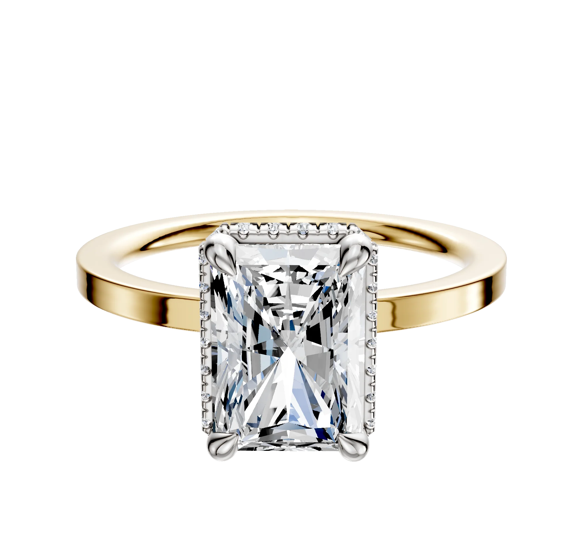 18K Two Tone 4 Prong Collar Classic Flat 1.5mm Engagement Ring