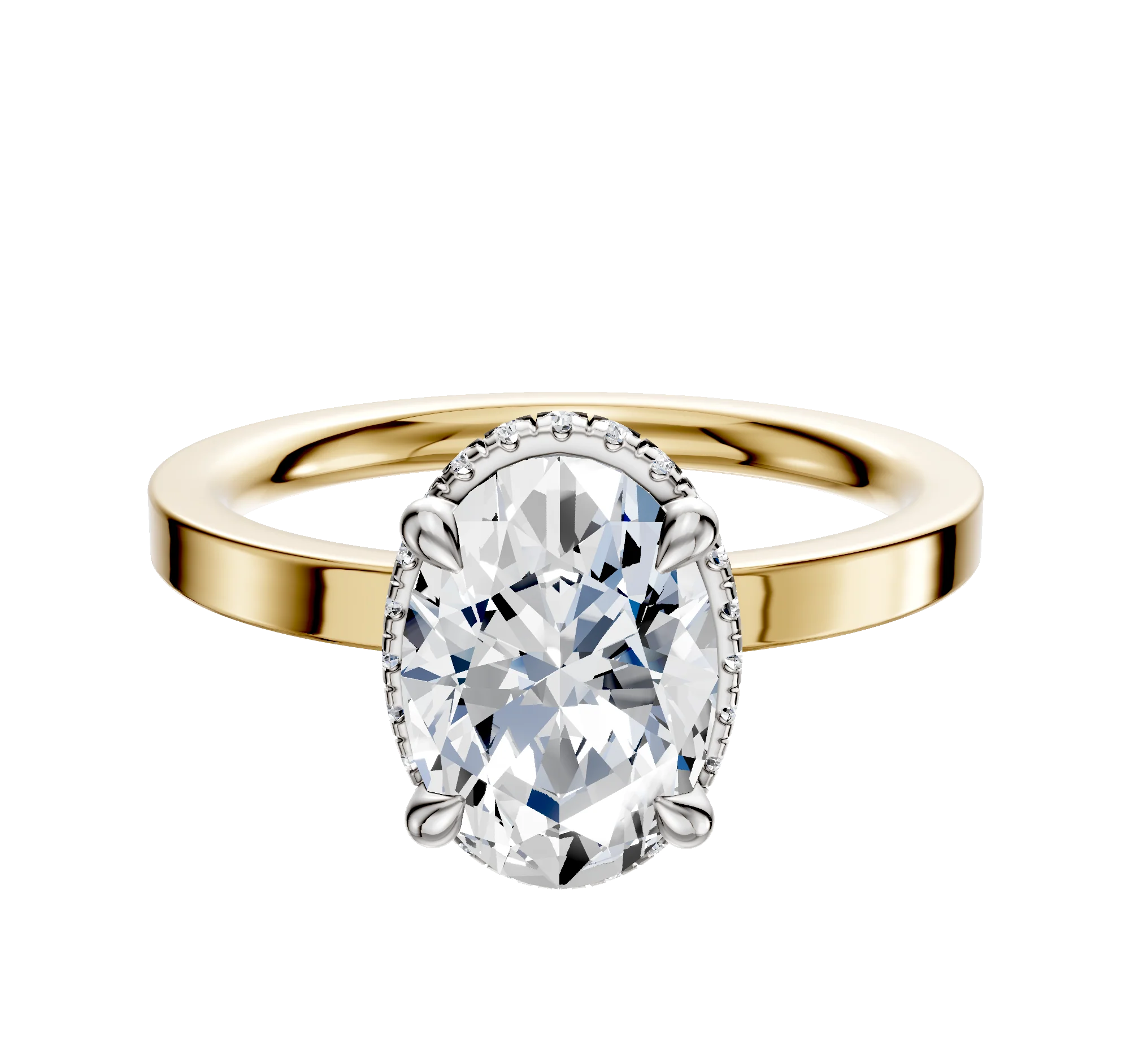18K Two Tone 4 Prong Collar Classic Flat 2.0mm Engagement Ring