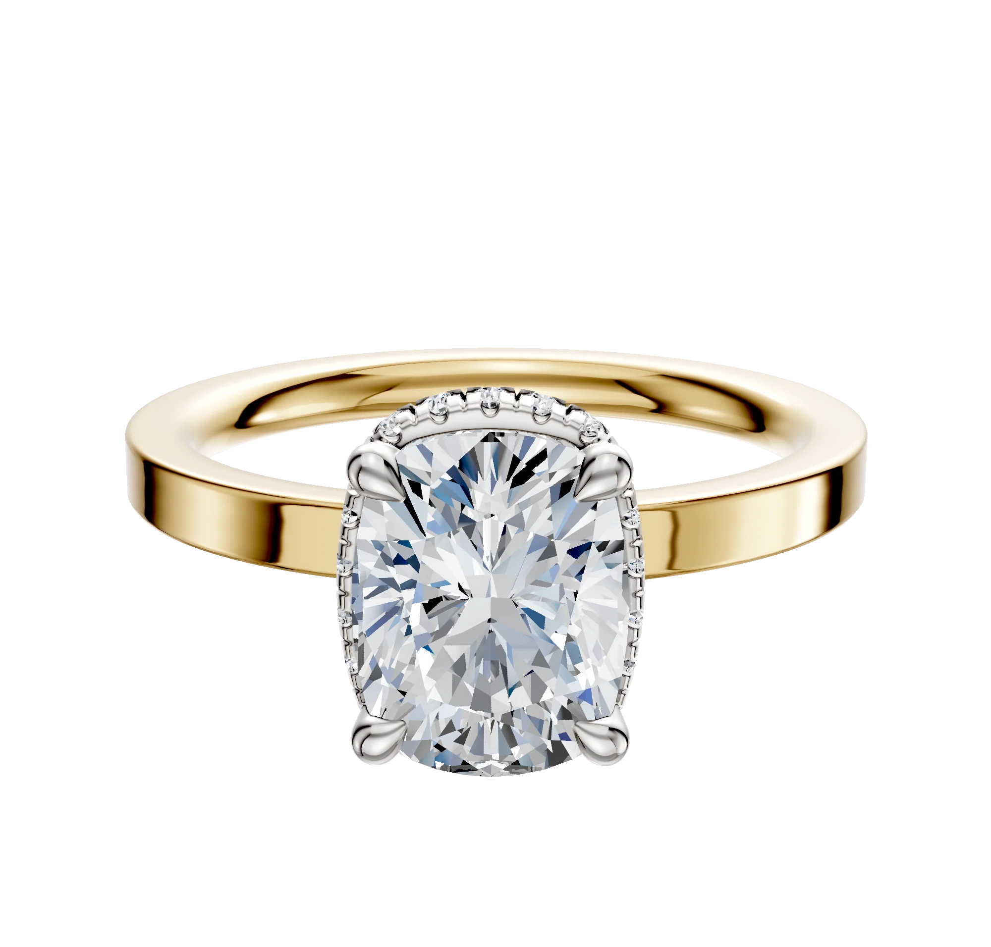 18K Two Tone 4 Prong Collar Classic Flat 2.0mm Engagement Ring