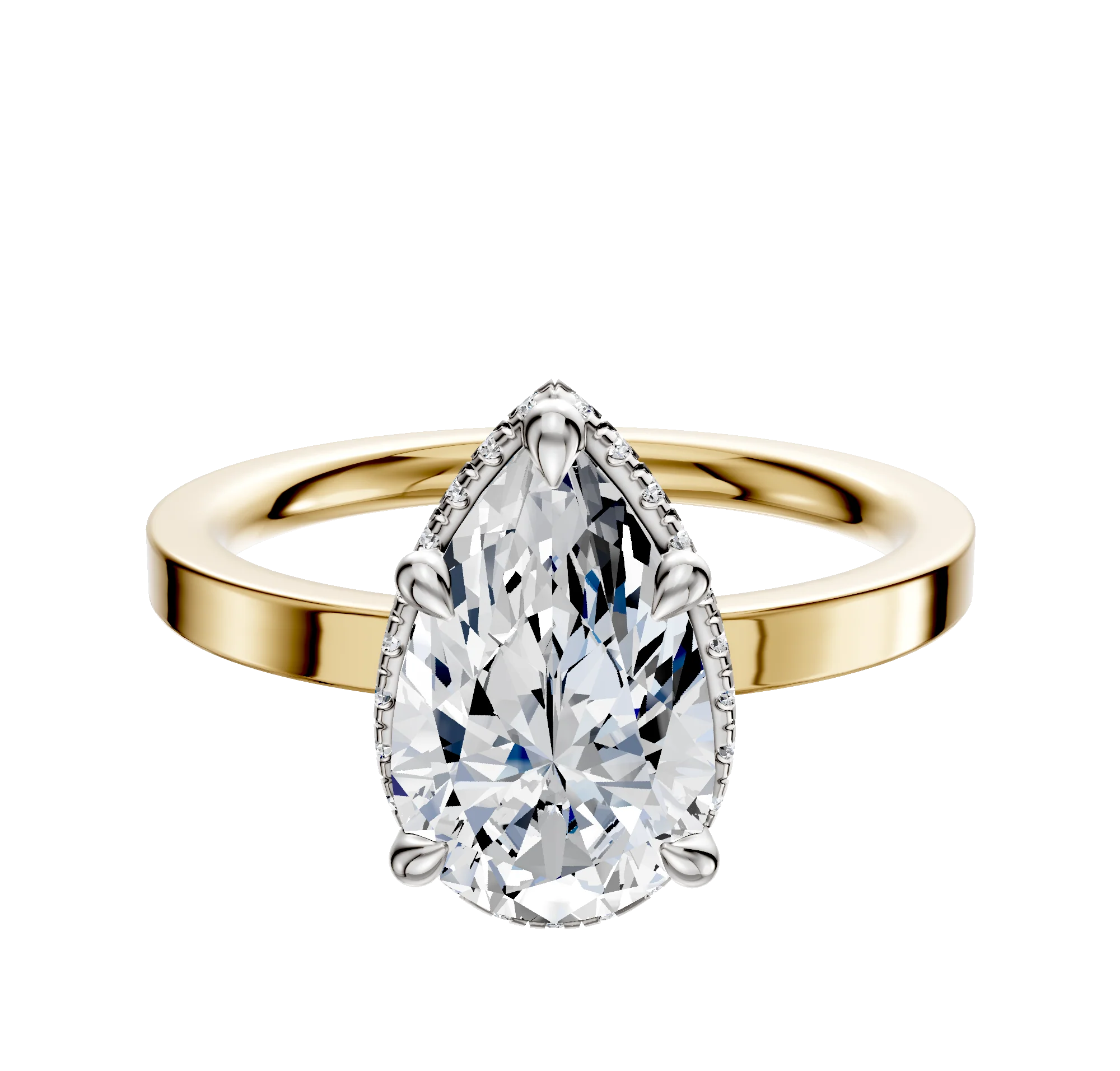 18K Two Tone 4 Prong Collar Classic Flat 2.0mm Engagement Ring