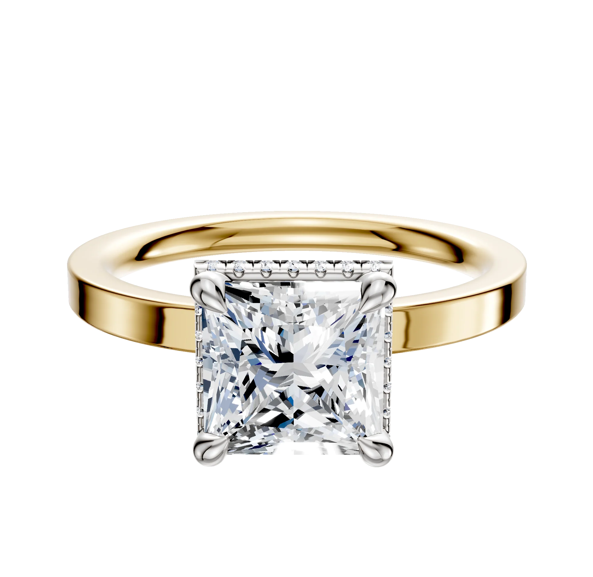 18K Two Tone 4 Prong Collar Classic Flat 2.0mm Engagement Ring